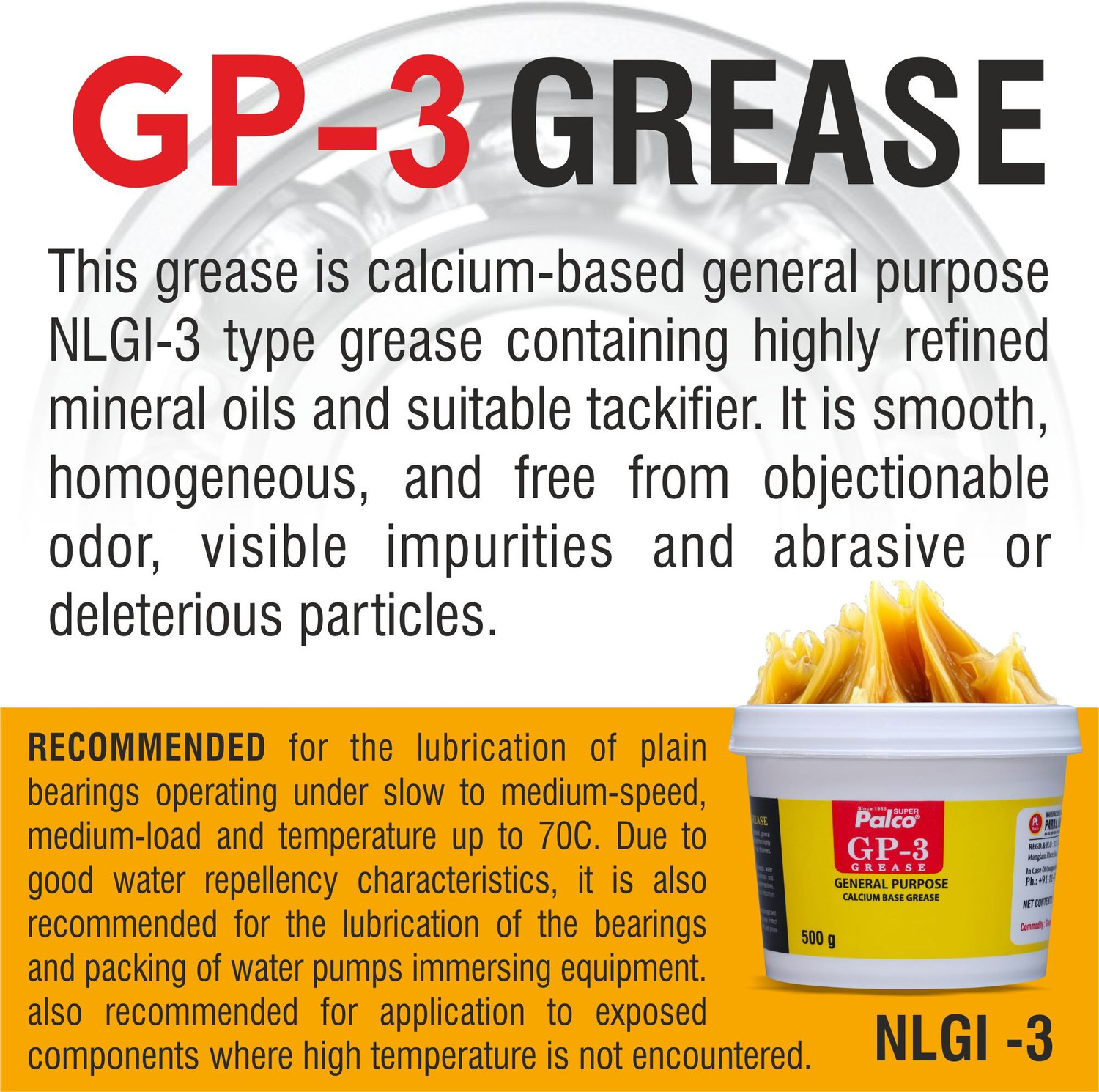 Image of PL SUPER PALCO GP-3 Grease 500g General Multipurpose Water Resistant & Chassis Bearing Calcium Base Grease for Car Machinery Industrial Agricultural Bike Chain Lube NLGI-3 Grease