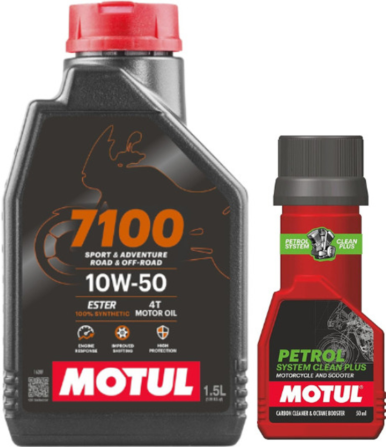 Image of MOTUL 7100 4T 10W50 Engine Oil For Bike - 1.5L With Petrol System Clean 50ml Combo 10W50 Full-Synthetic Engine Oil