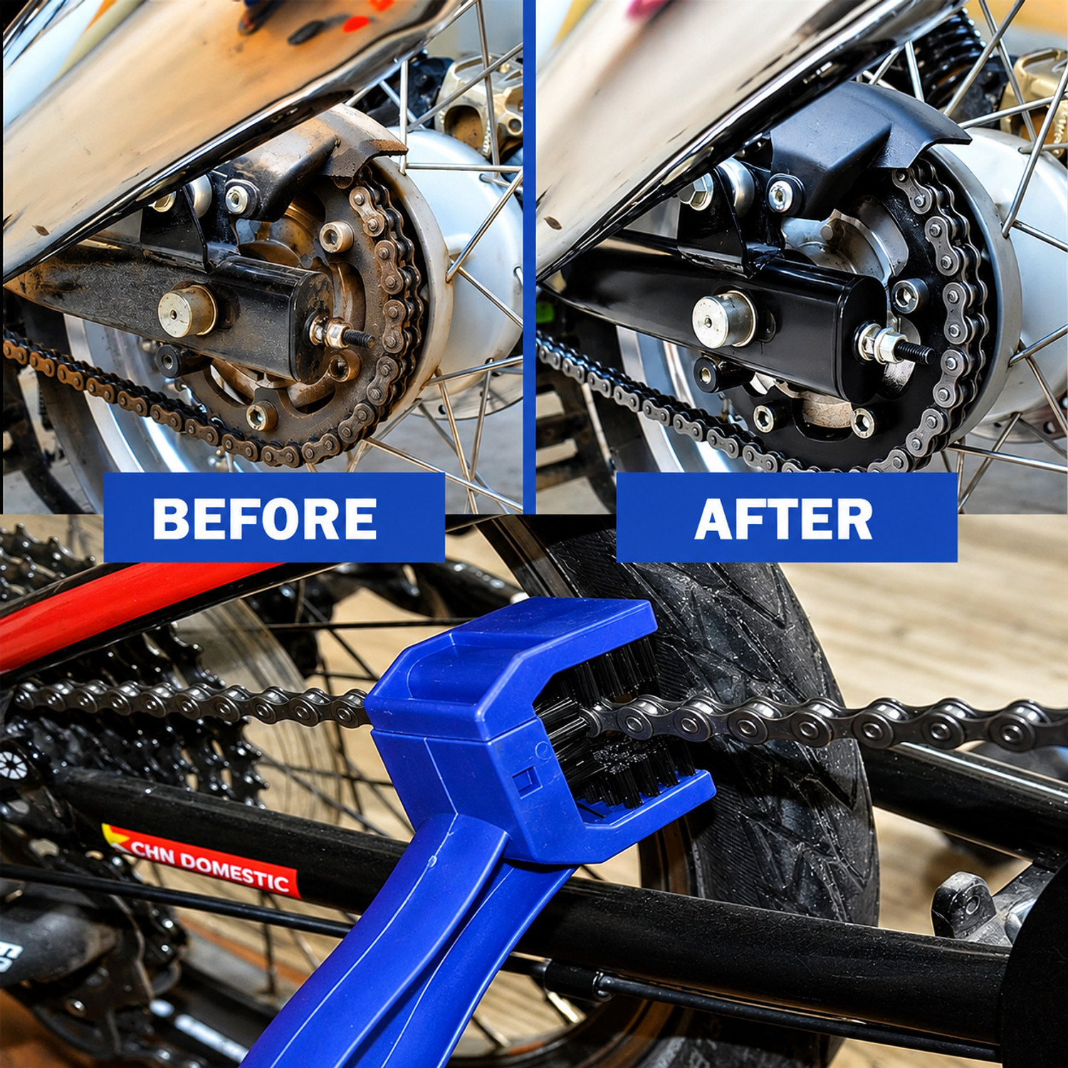 Image of Auto good 1 Chain Cleaner, 1 Chain Lube, 1 Chain Cleaning Brush Combo