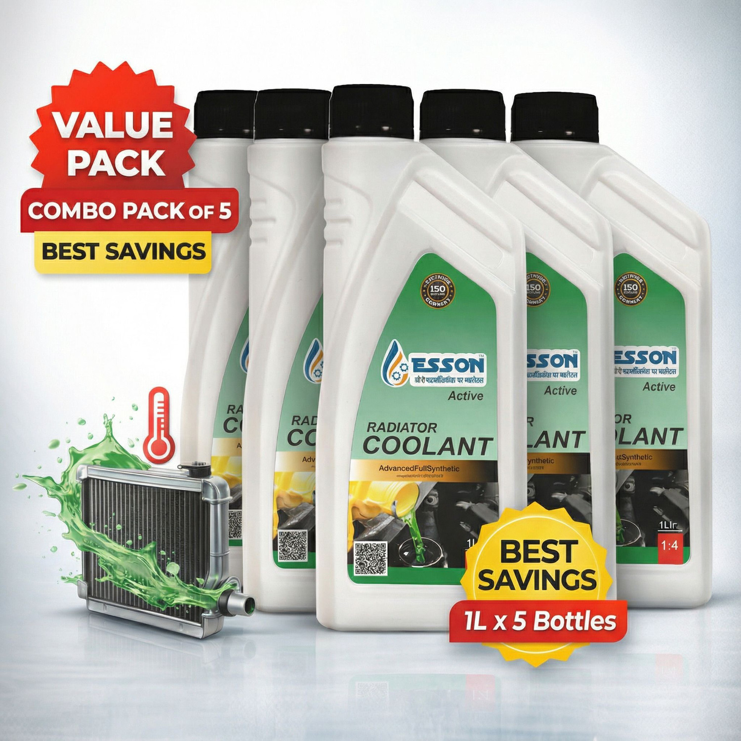 Image of ESSON Radiator Coolant Fully Synthetic Car Care Concentrate (1L x 5) Coolant Green