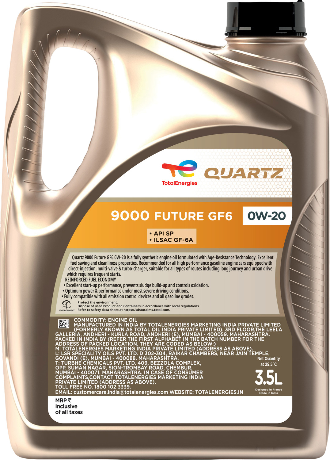 Image of Total Energies Quartz 9000 0W-20 Full-Synthetic Engine Oil