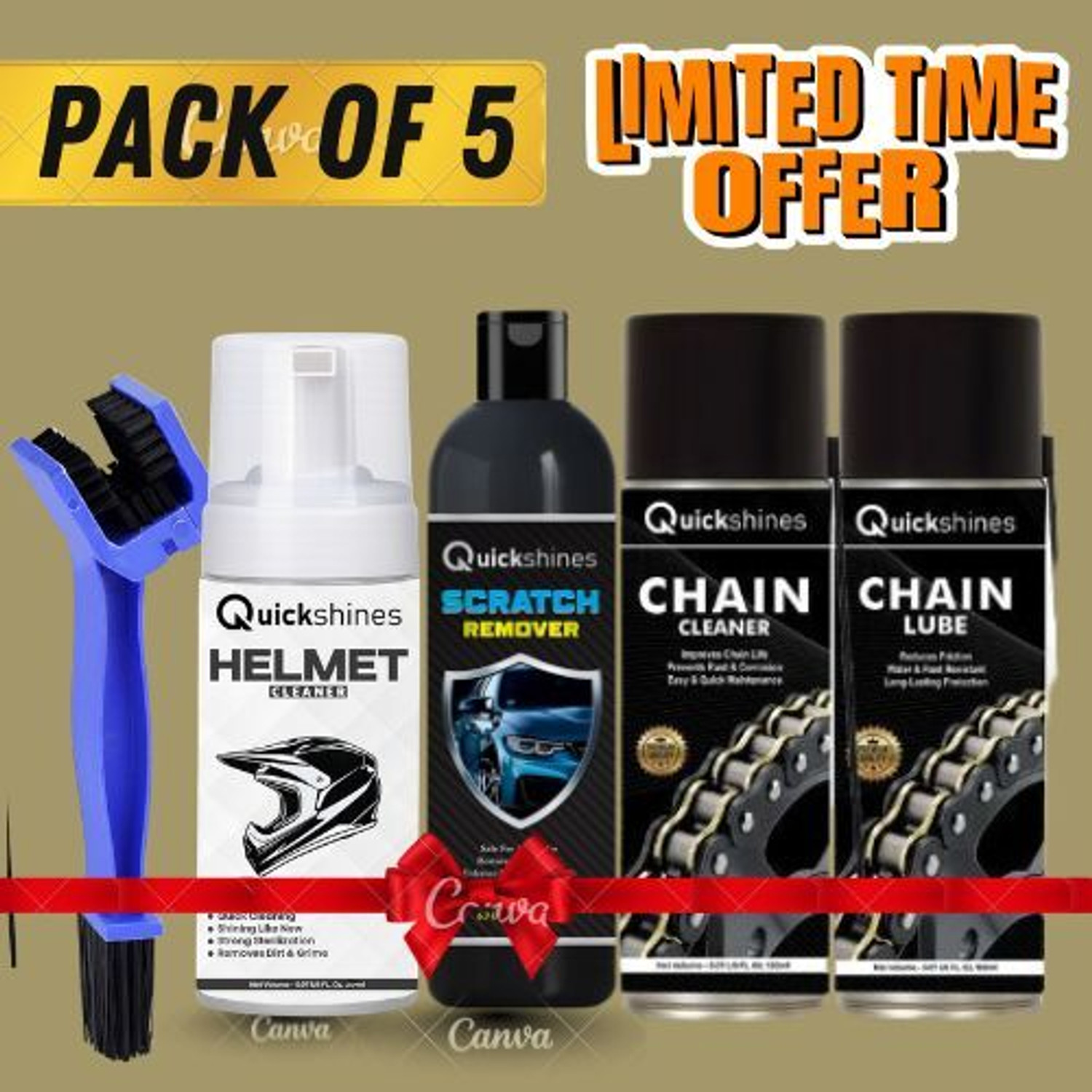 Image of Quickshines Complete Bike Care & Detailing Kit - Scratch Remover, Chain Lube Chain & Shine 5 Combo Chain Oil