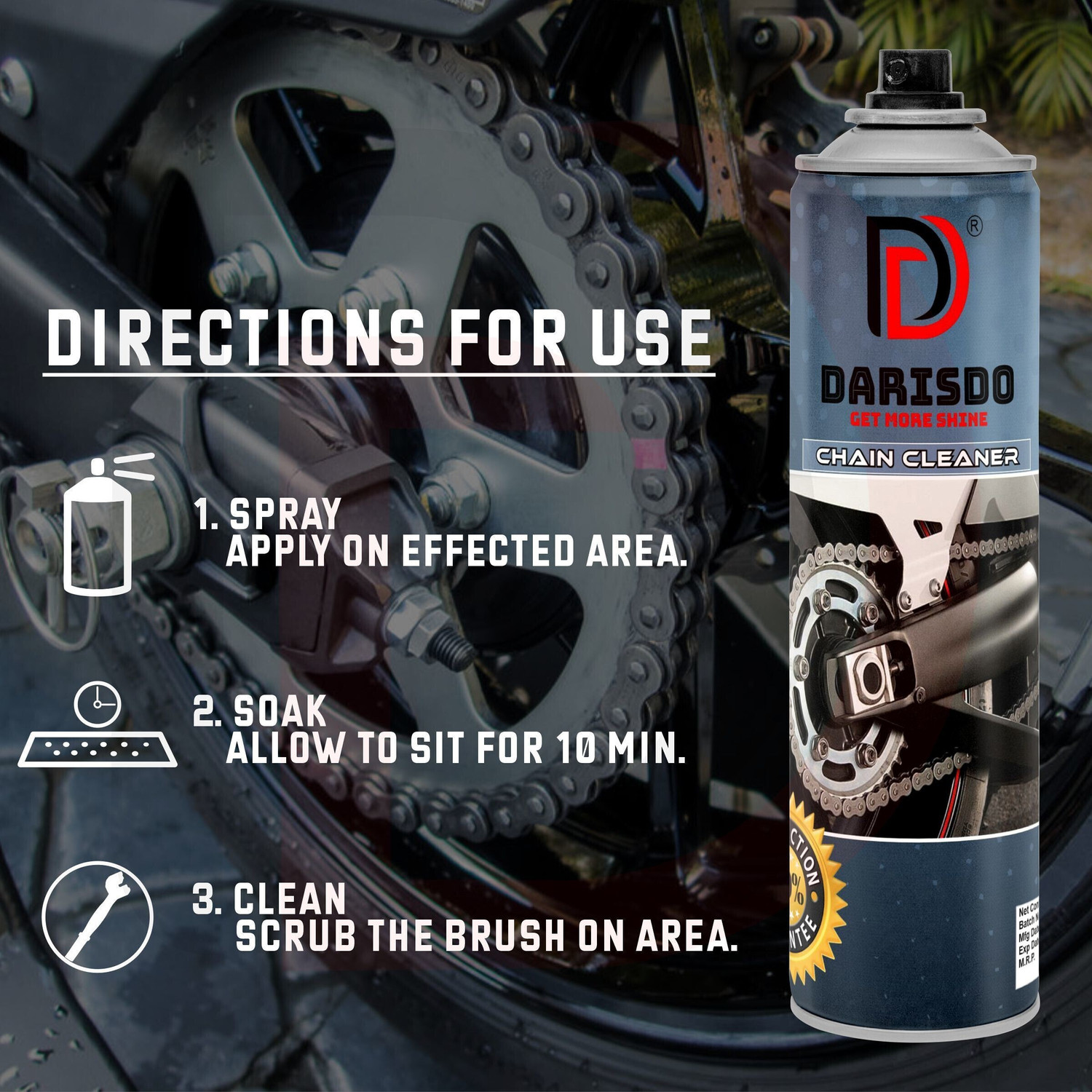 Image of Darisdo Motorcycle Chain Cleaner Spray Bike Chain Oil 500ml (PACK OF 1) Good Quality With Brush Chain Oil