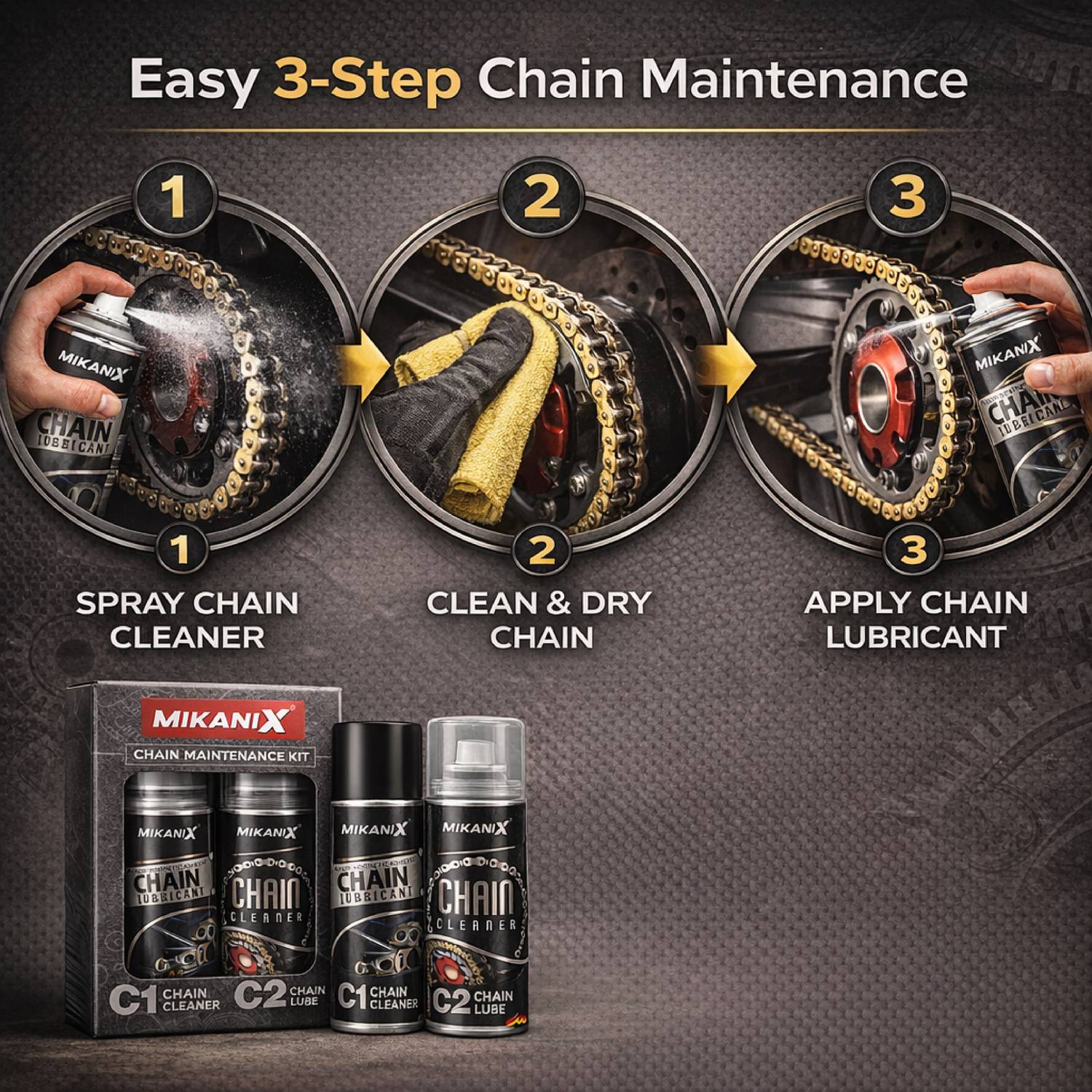 MIKANIX Bike Chain Lubricant & Chain Cleaner Spray With Cleaning