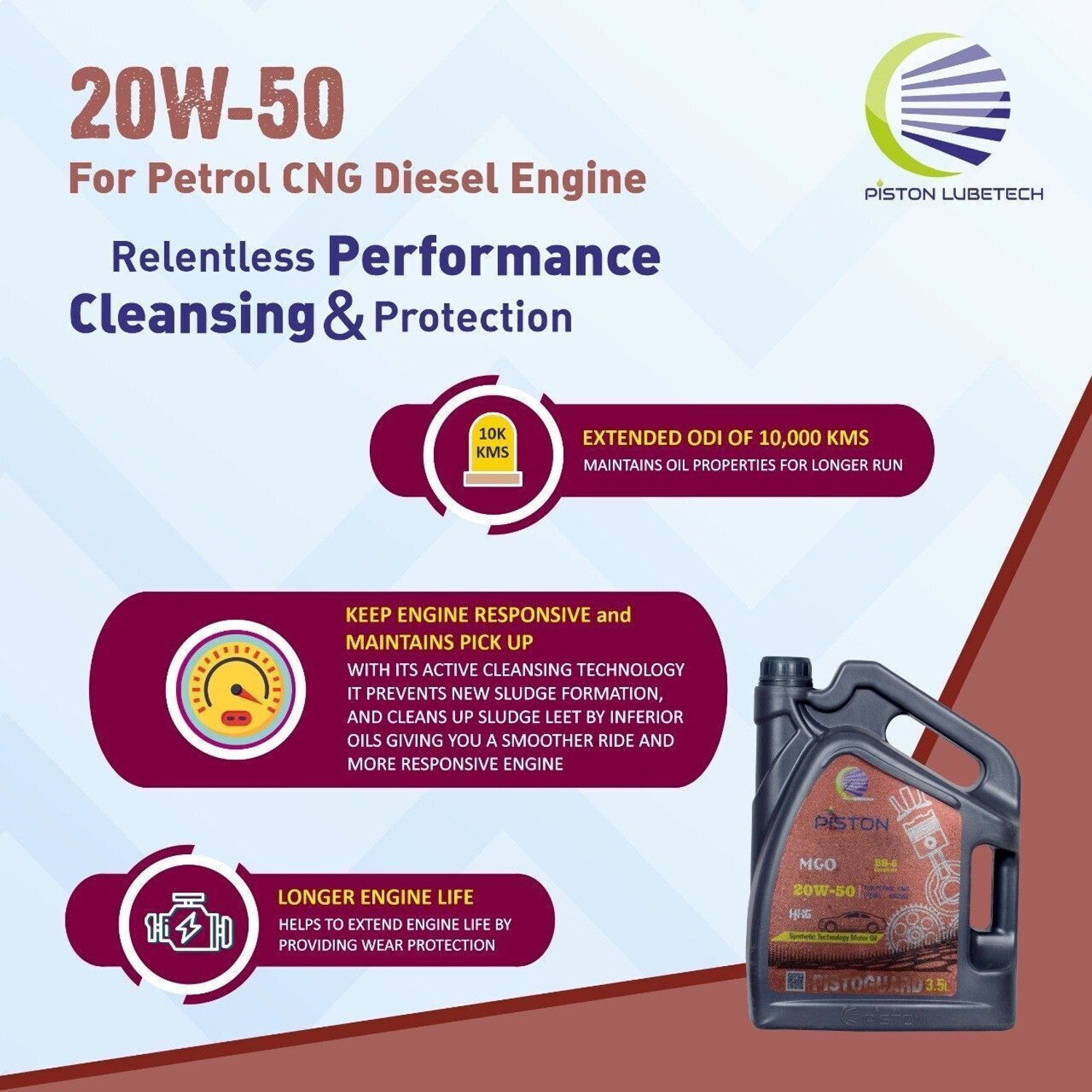 Image of piston 20W-50 Diesel engine 3.5 L- P1. Synthetic Blend Engine Oil
