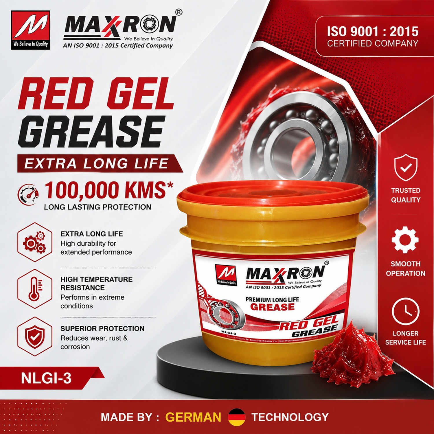 Image of maxxron RED 1kg Premium Red Gel Grease (NLGI-3) - 1 KG Pack Gear Oil
