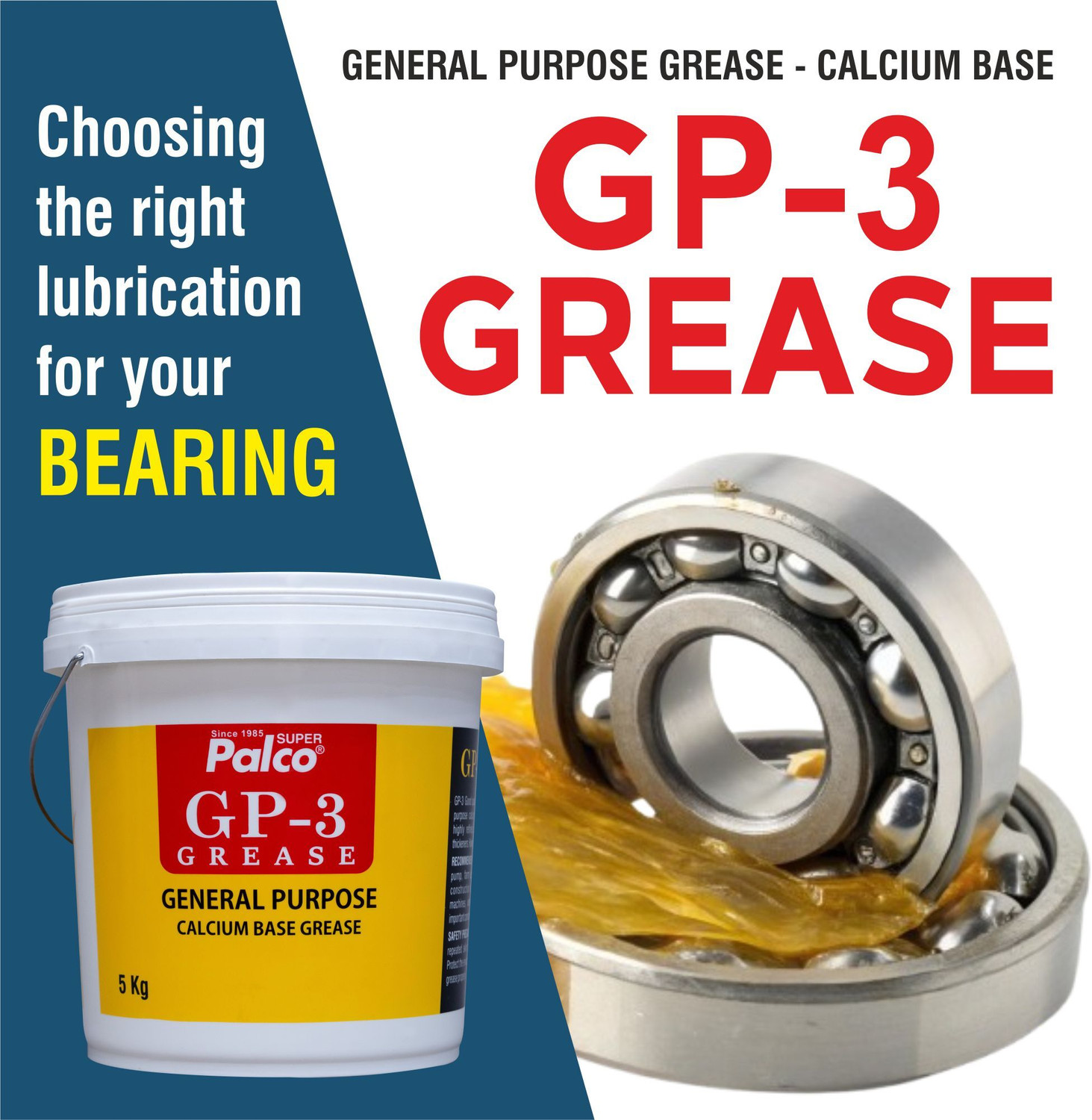 Image of PL SUPER PALCO GP-3 Grease 5KG General Multipurpose Water Resistant & Chassis Bearing Calcium Base Grease for Car Machinery Industrial Agricultural Bike Chain Lube NLGI-3 Grease