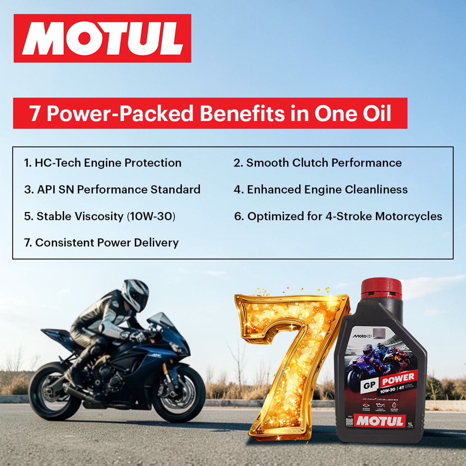Image of MOTUL GP-power-4T-10w30 GP-power-4T-10w30 Synthetic Blend Engine Oil
