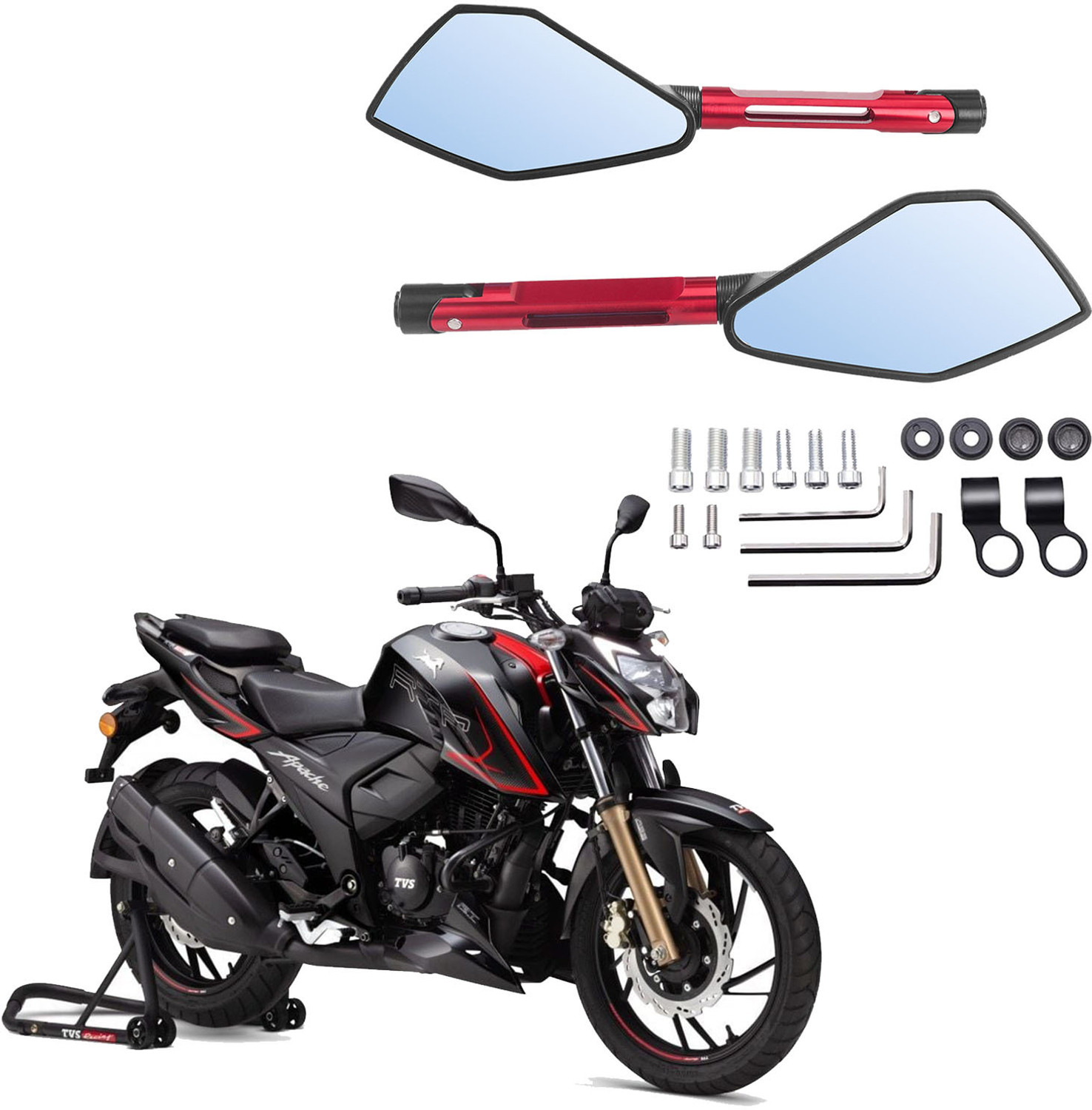 Image of Vagary Manual Rear View Mirror For Universal For Bike Appache RTR 160, Appache RTR 180
