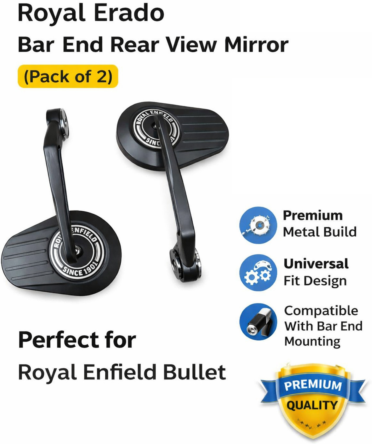 Image of ASRYD Manual Rear View Mirror, Dual Mirror For Royal Enfield Classic 350, Thunderbird 350, Continental GT, Hunter 350, Super Meteor 650, Shotgun 650