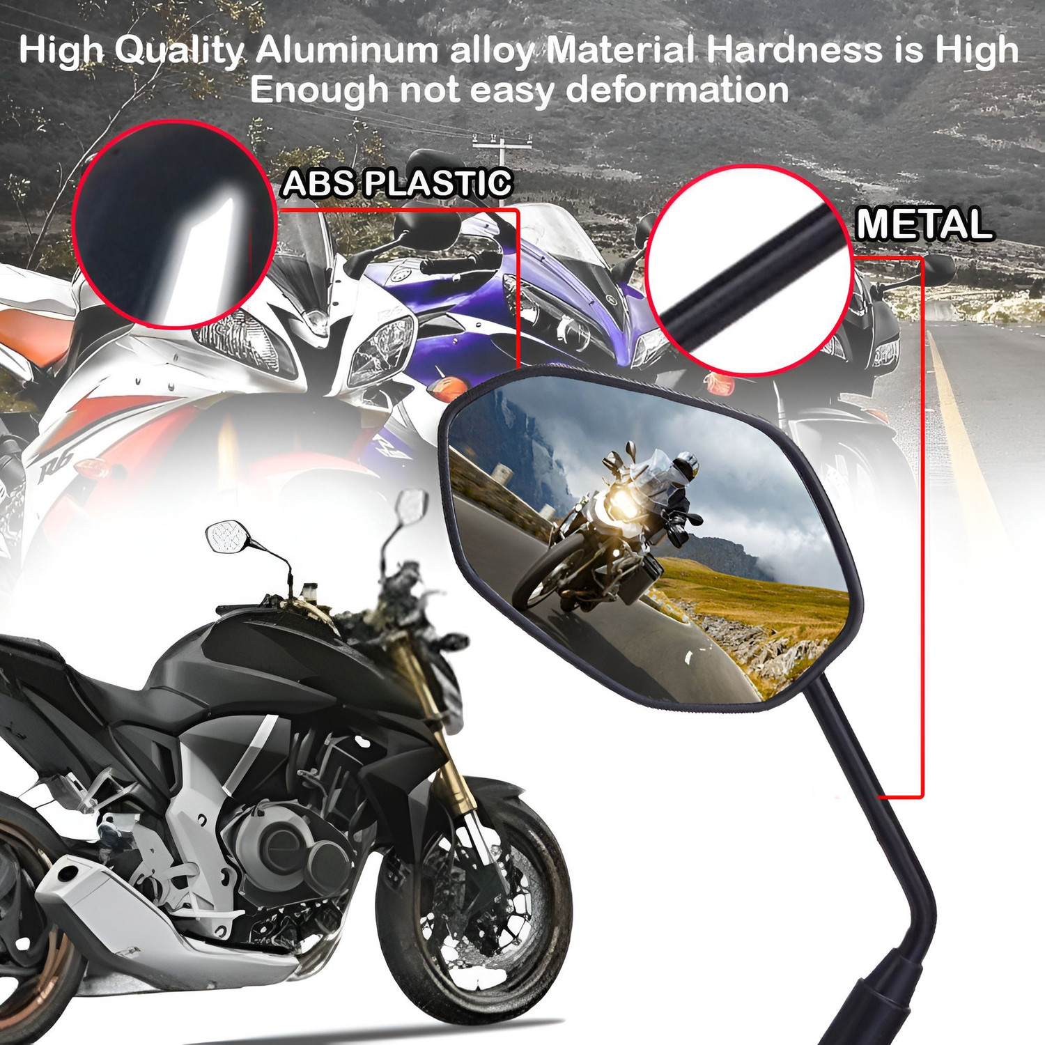 Image of ASRYD Manual Rear View Mirror For Universal For Bike Universal For Bike