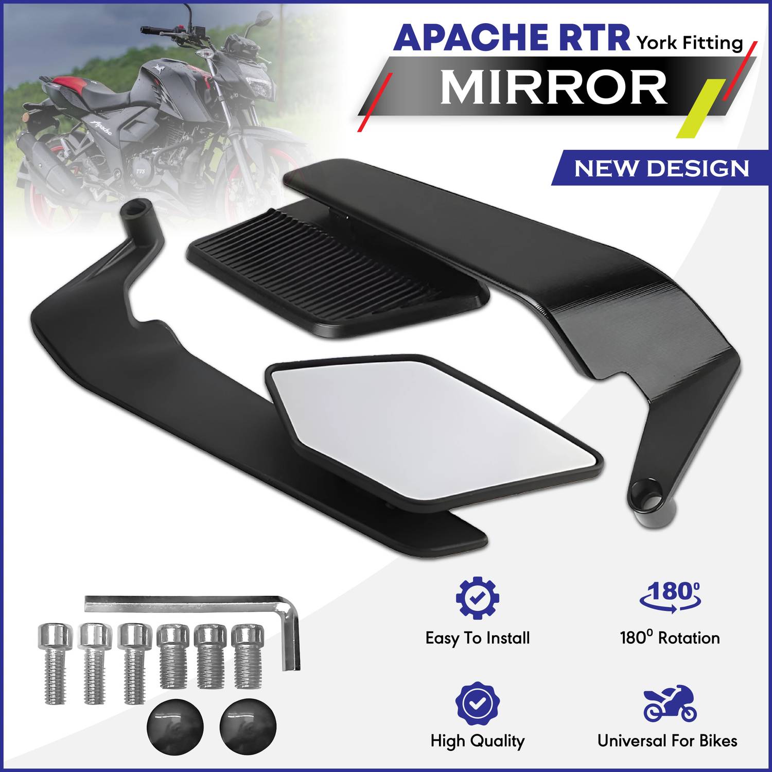 OBEROI'S Manual Rear View Mirror for TVS Apache RTR 160/180 - Image 1