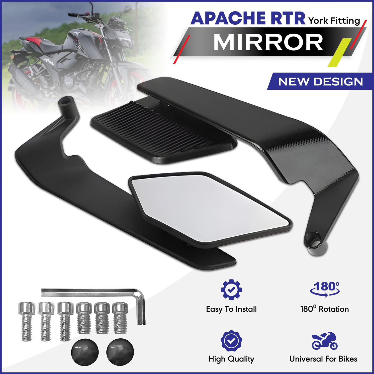 Image of OBEROI'S TRADERS Manual Rear View Mirror For TVS Appache RTR 160, Appache RTR 180