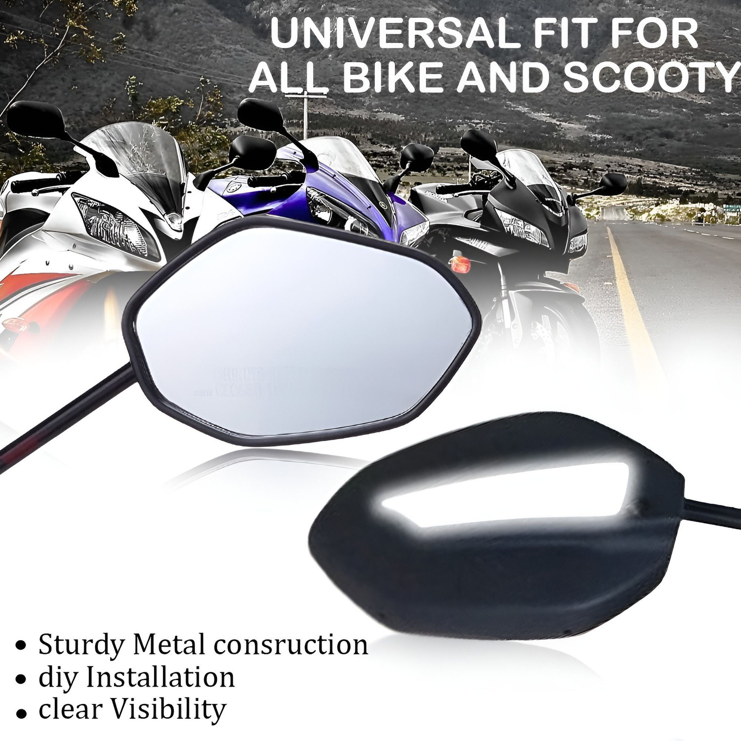 Image of ASRYD Manual Rear View Mirror For Universal For Bike Universal For Bike