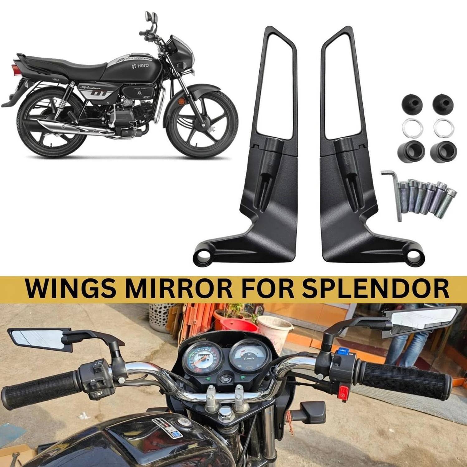SRPHERE Manual Rear View Mirror for Yamaha, KTM, Honda, TVS, - Image 1