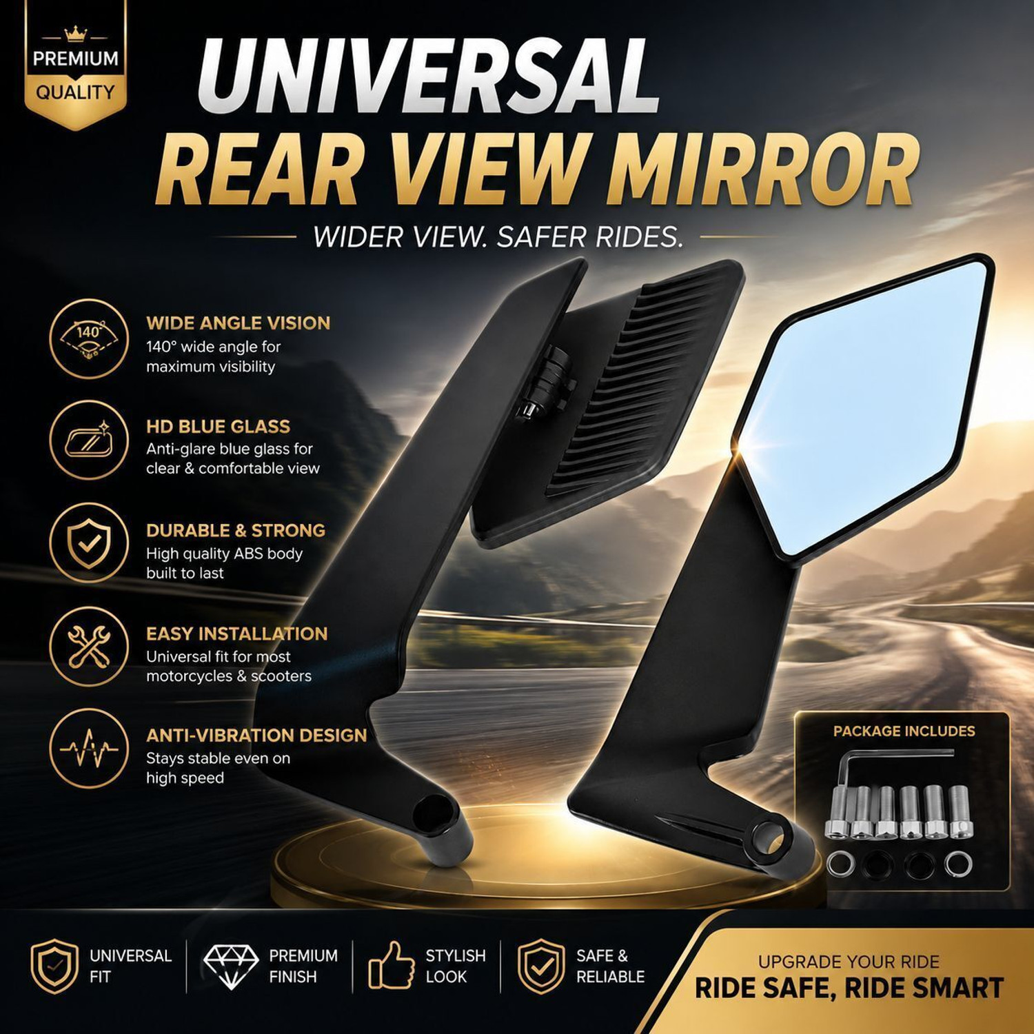 Image of R4 RIDER Manual Rear View Mirror For Universal For Bike Universal For Bike