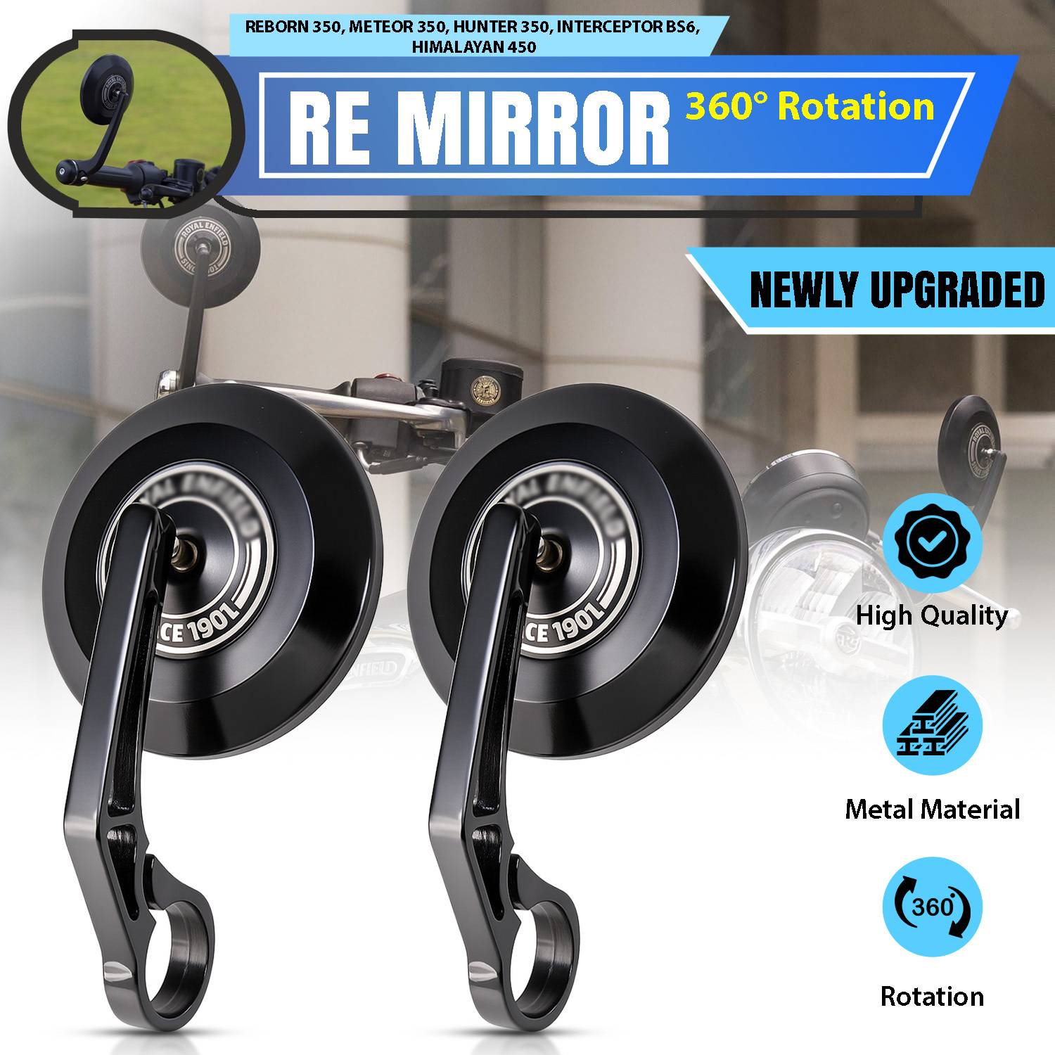 Otoroys Universal Manual Rear View Mirror for Royal Enfield