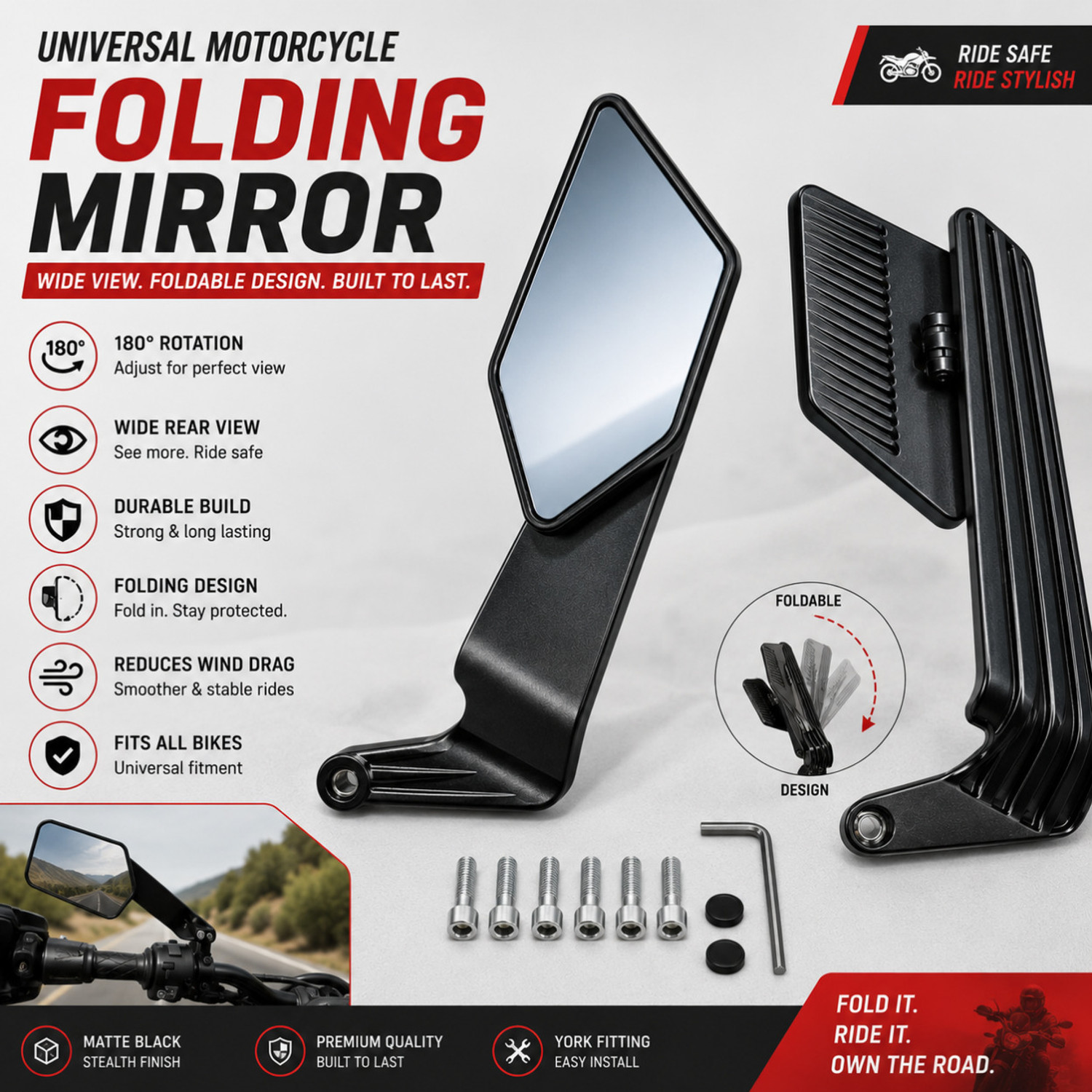 Image of moky pro Manual Rear View Mirror For Universal For Bike 1 Series