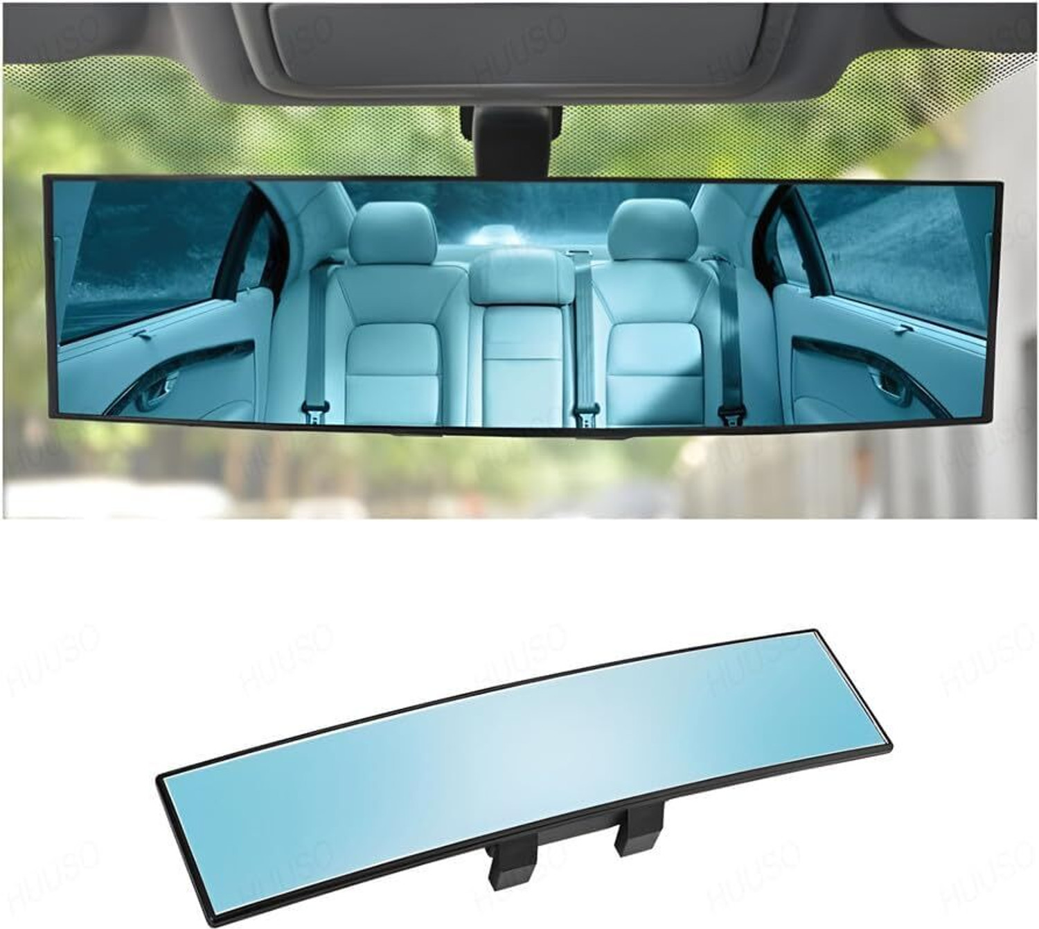Image of PORMONO Mirror, Clip On Wide Angle Panoramic Interior Extended Anti-Glare, Blue Car Curtain