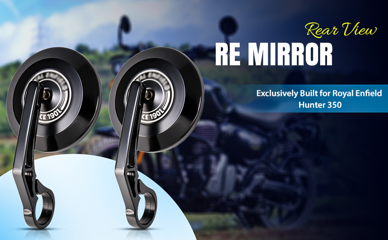 Image of Hisa Enterprises Manual Rear View Mirror For Royal Enfield Hunter 350, Shotgun 650, Classic 350, Continental GT 650