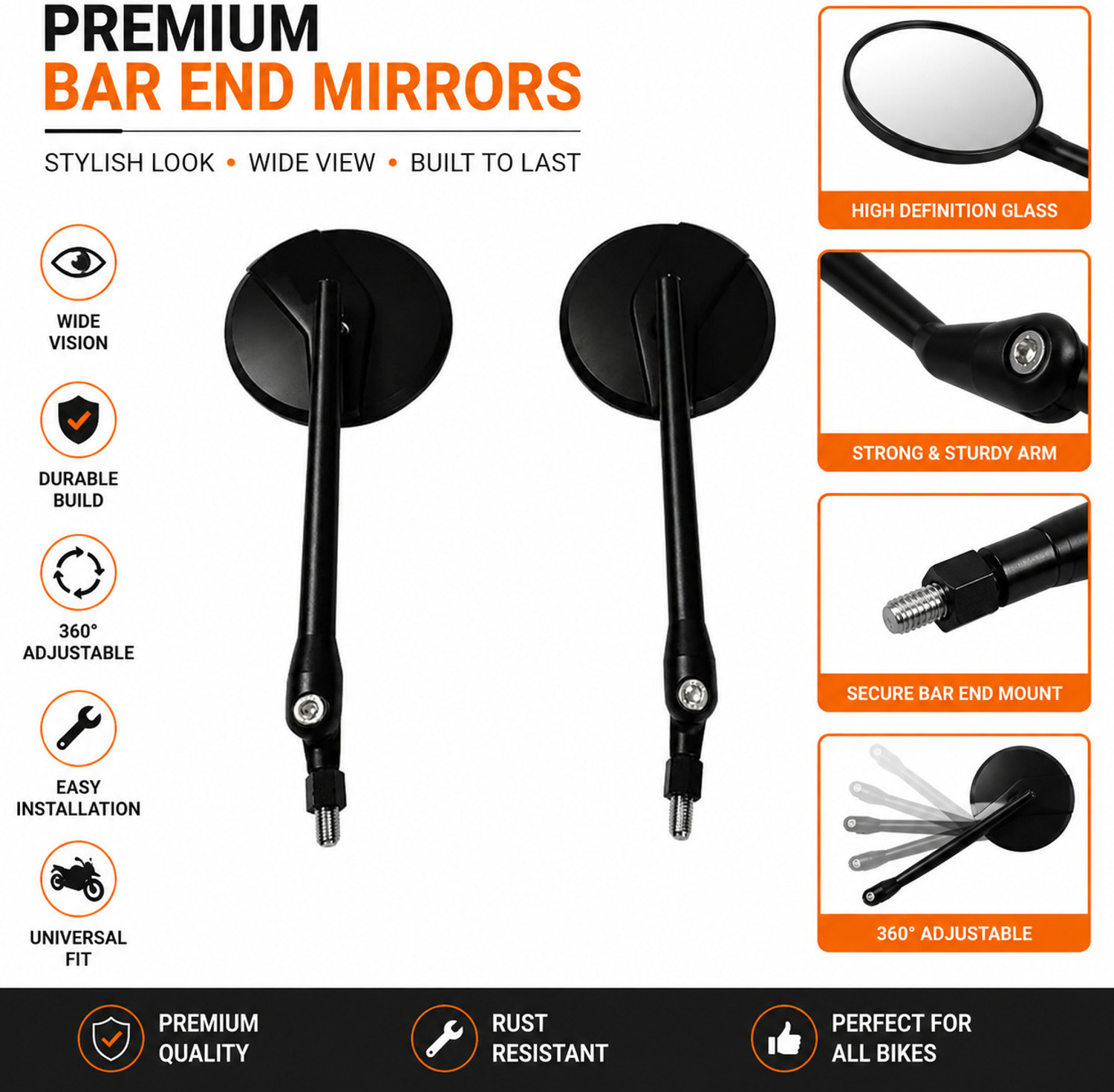 Image of nirwana Manual Rear View Mirror, Passenger Side, Driver Side For Royal Enfield, Universal For Bike CD Deluxe, Activa, Dream Yuga, Classic 500, Universal For Bike