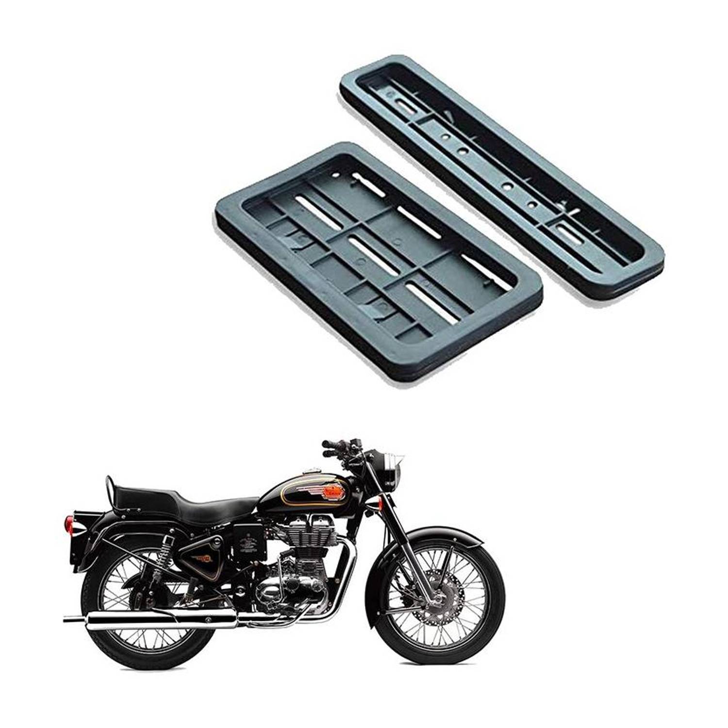 Bullkartzone Front and Back Bike Number Plate Frame Standard Size for Royal Enfield Bullet 350(Black) Bike Number Plate