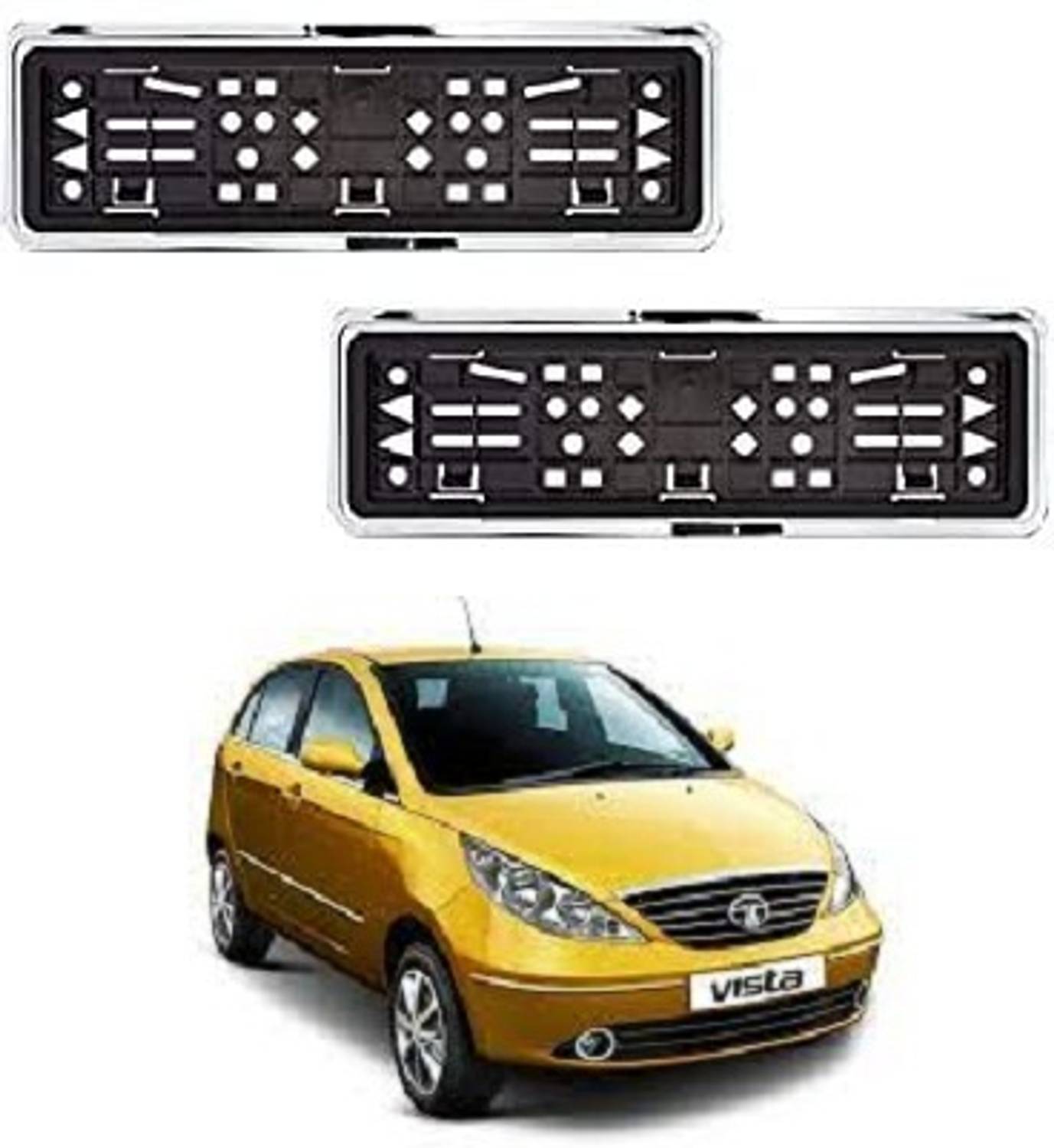 EMBASSY SILVER PLATE✕畳縁リボン✕コースター＆6ペンス SLSHILPA Chrome Car Number Plate Compatible with Tata Indica Vista