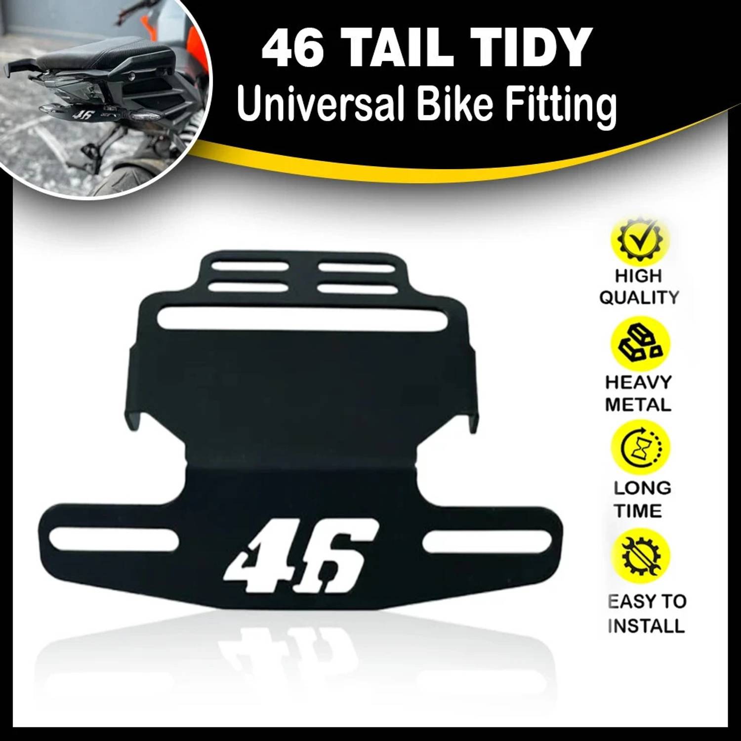ASRYD Motorcycle Bike CNC Number Plate 46 Frame Holder Tail Tidy Bike Number Plate
