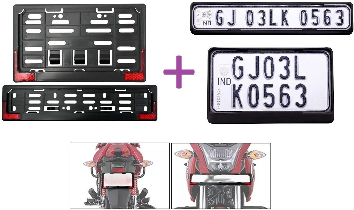 Image of spaziogold Bike Number Plate Frame Reflector(Standard Size for All Bikes) (Front & Back)# Bike Number Plate