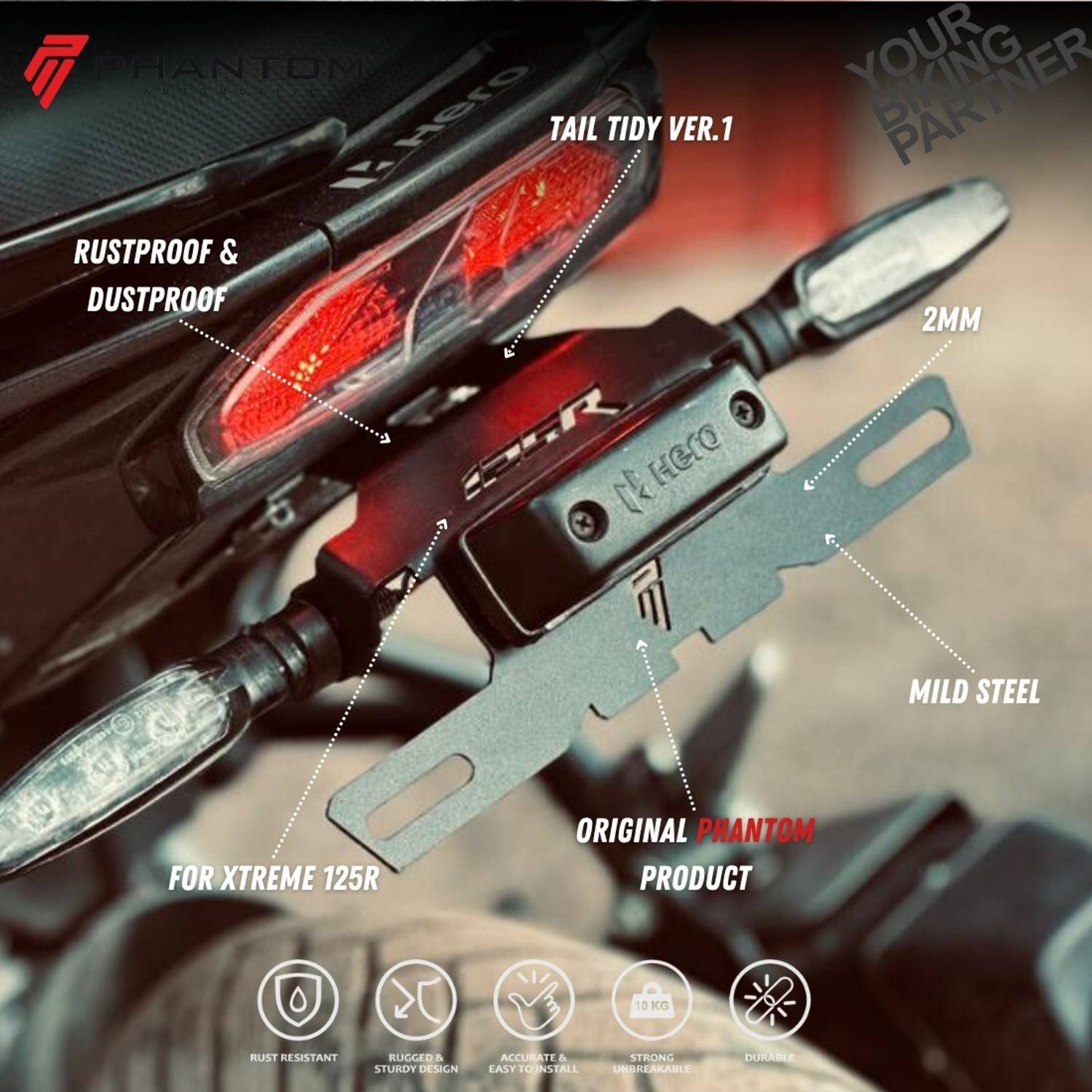 PHANTOM Hero Xtreme 125R Tail Tidy Number Plate Holder - Image 3