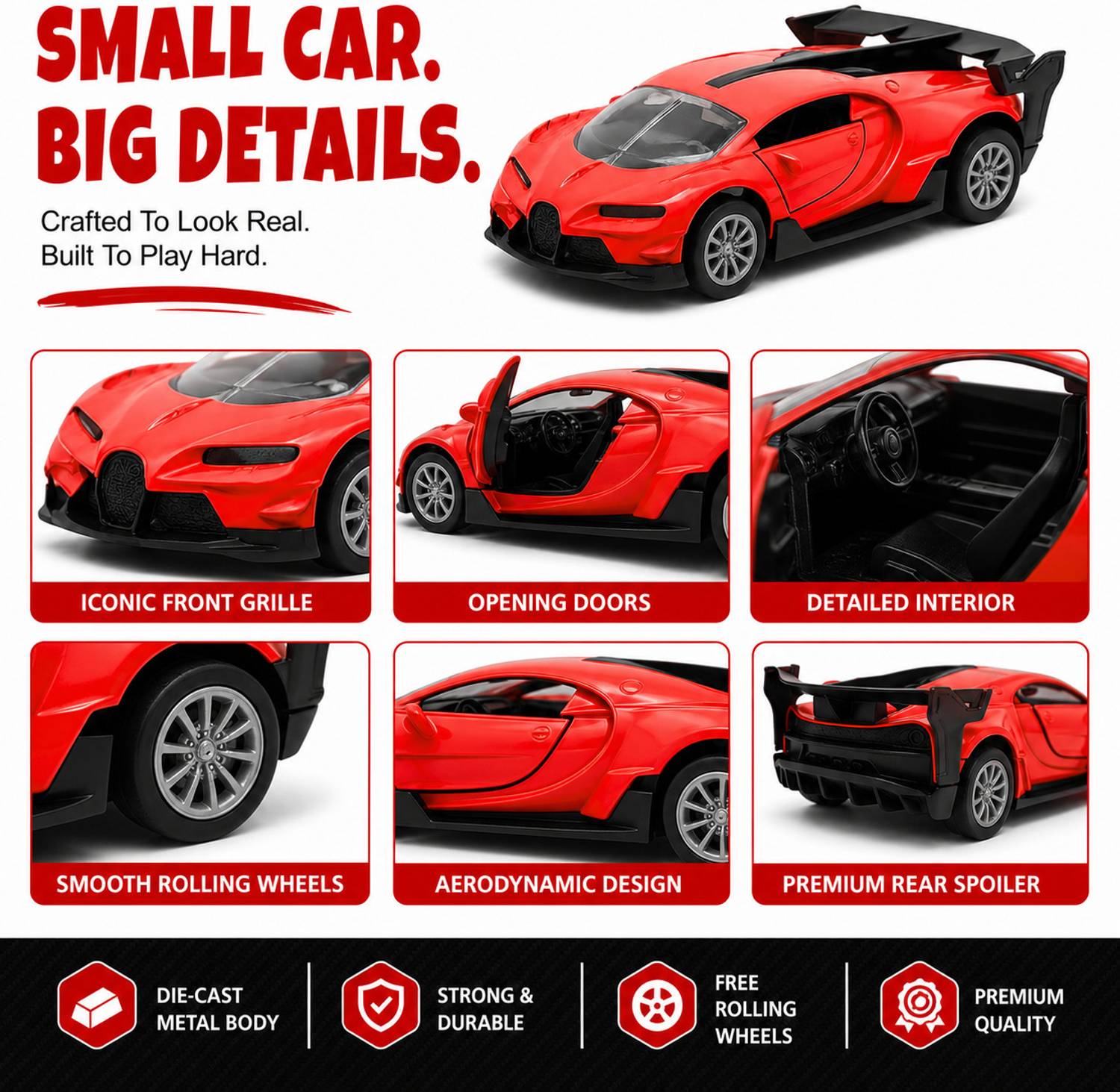 speedyz DIE CAST SPORTS CAR RED 1:32 PULLBACK OPENING DOOR - DIE