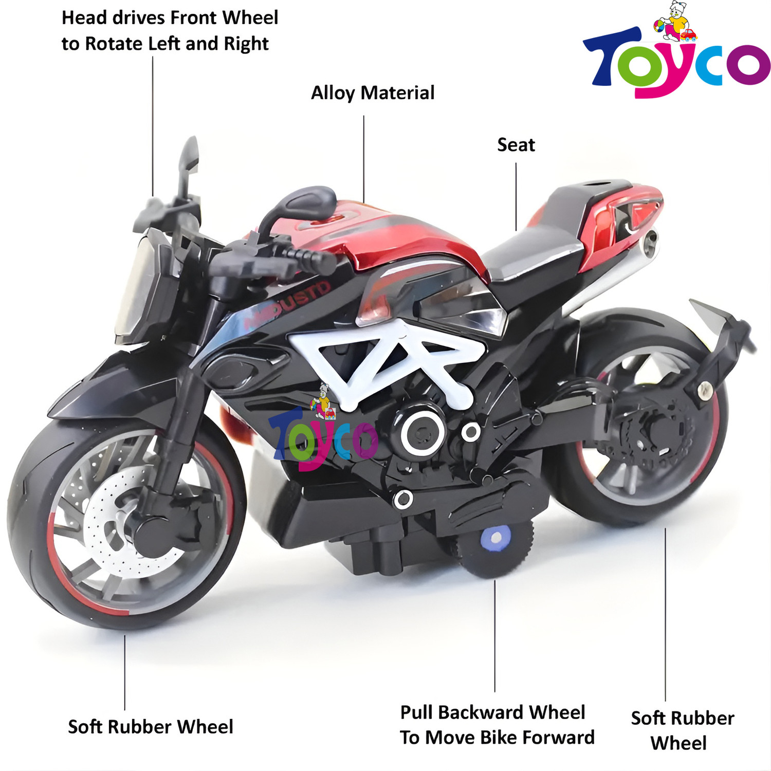 Image of Toyco 1:14 Scale Pull Back Diecast Alloy Classic Motorcycle Toy Bike Simulation Model