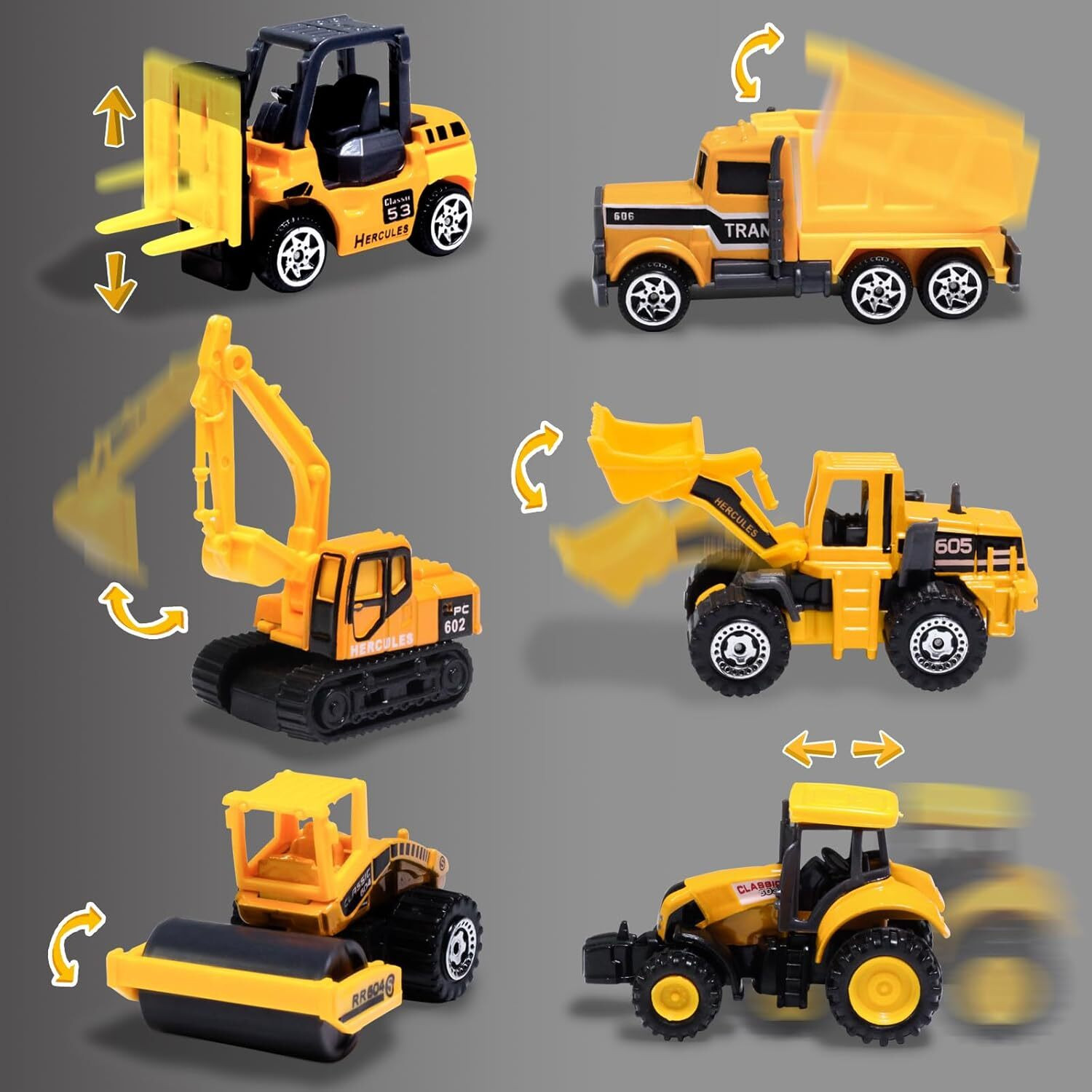 Image of Learn With Fun Die Cast Metal Unbreakable Pull Back JCB Dumper Roller Mixer Engineering car