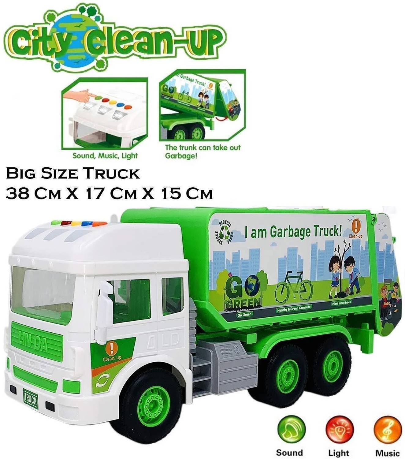ASHOOJATEX Pull & Back City Service Garbage Trucks with Light & Sound Effects toy for kids