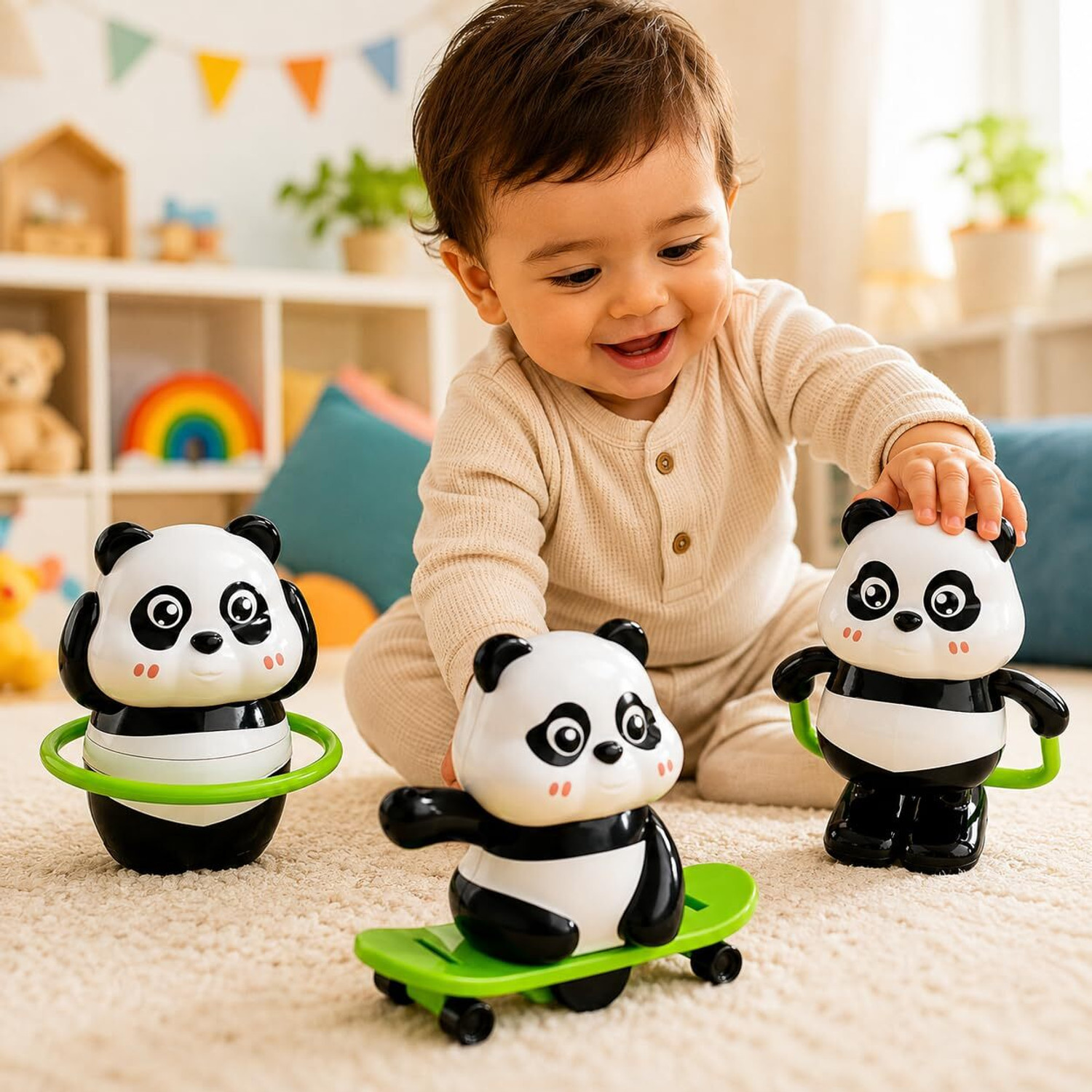 Image of Gomzy Panda Rotating Toy with Spinning Figure Toy for Kids, Panda Shape Toy (Multicolor)