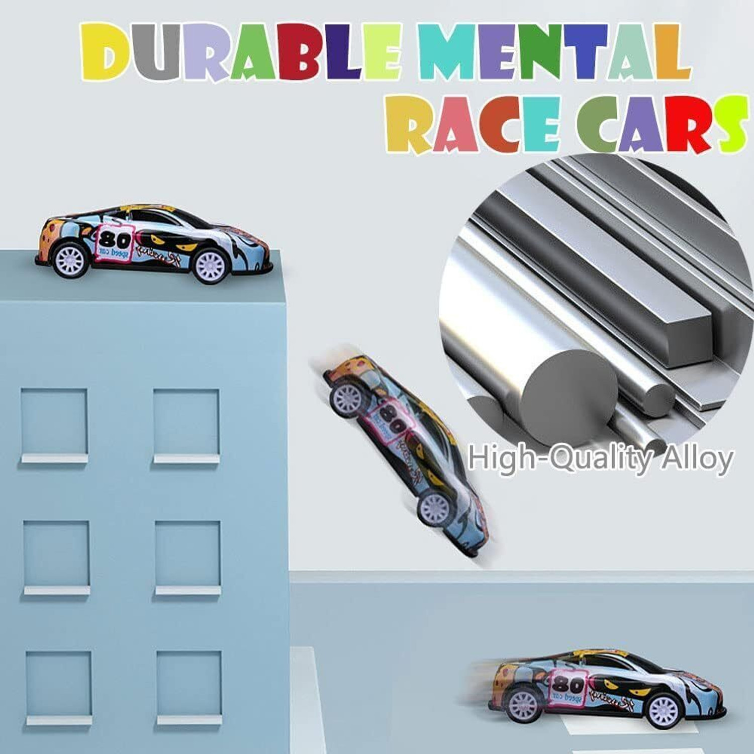Image of ZUNBELLA Unbreakable Alloy Metal Pull Back Mini Die Cast Race Car Set For Kids