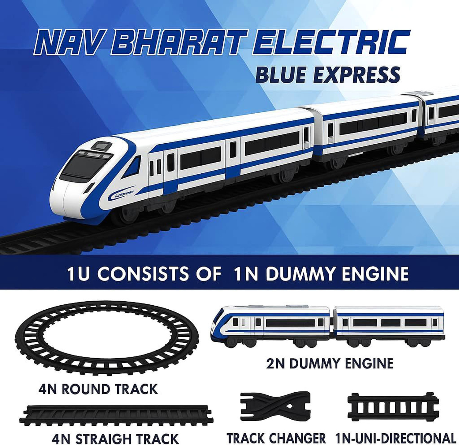 Image of Toyterra Vande Bharat Blue Train Set 23 Pcs for Kids 3+ Years