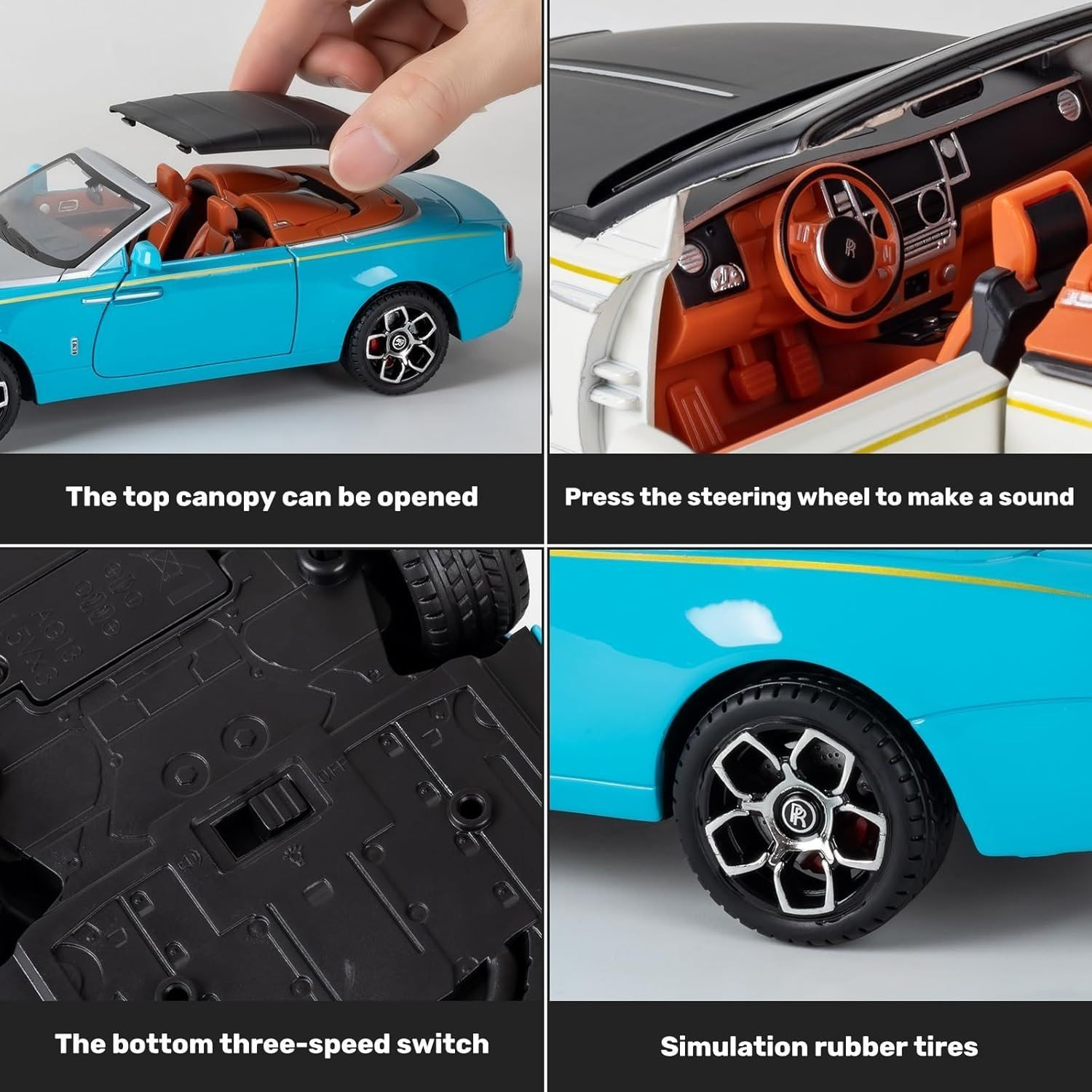Image of Arizuul 1:24 Rolls Royce Dawn Toy Car Alloy Convertible Sports Car Rolls Royce Toy Car