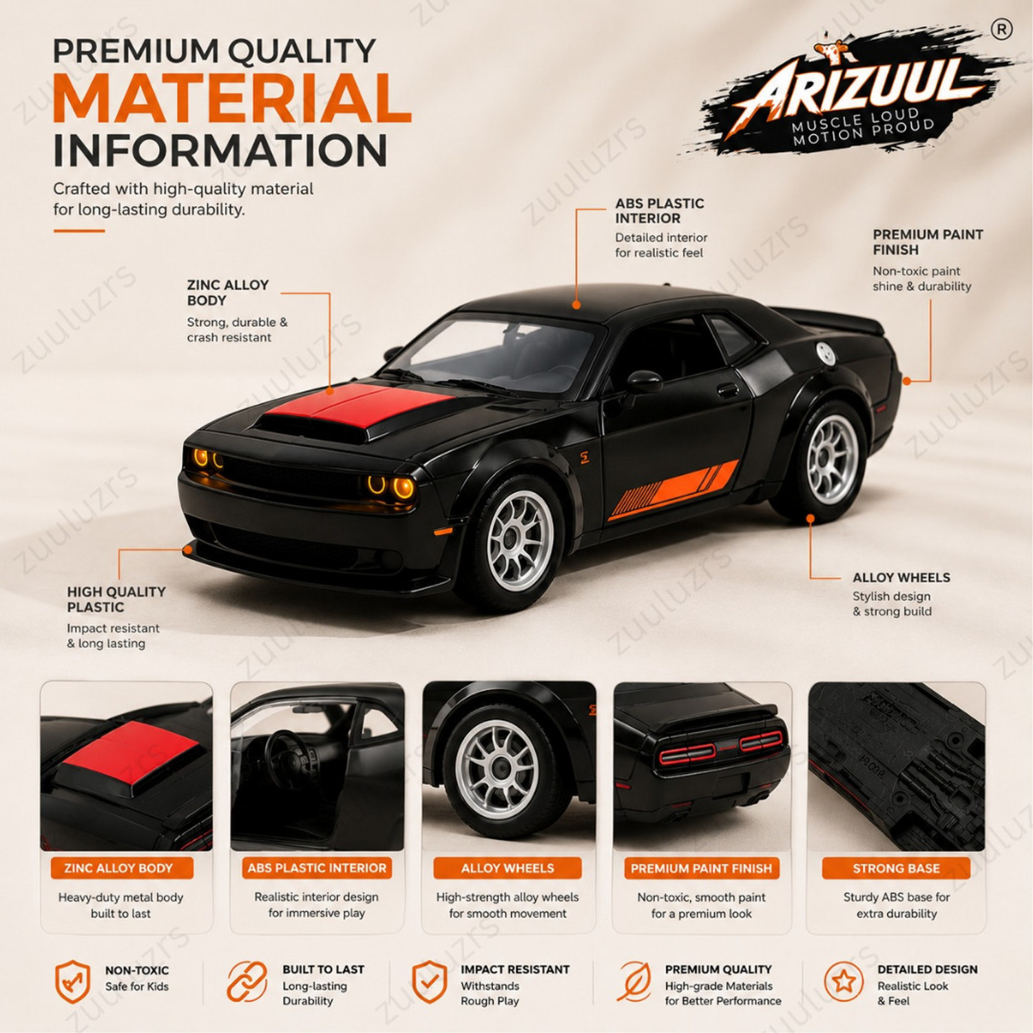 Image of Zuuluzrs Dodge Challenger SRT Hellcat Diecast Collectible Car Toy (Black, Red, Blue, Yellow, Green, Pack of: 1)