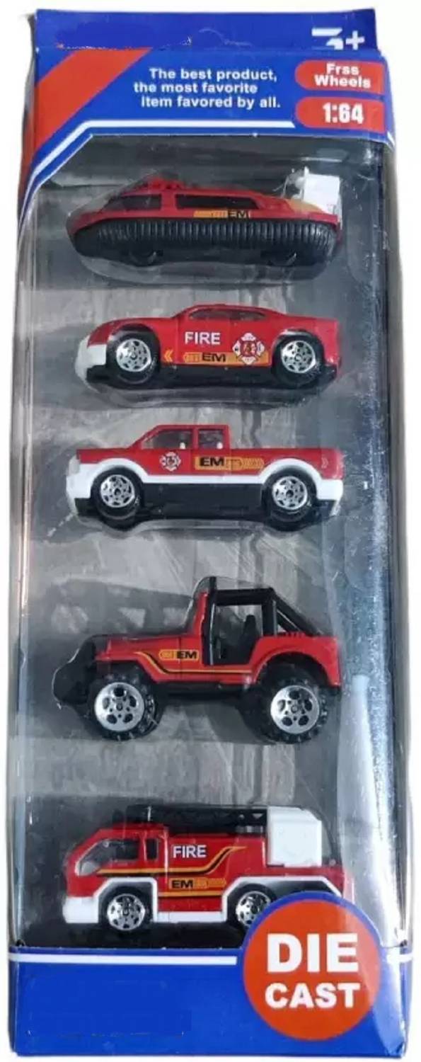 Cabin Hut Die Cast Metal 5 Fire bridge Car |Free wheels 5 Car Set for Kids & Car Collector