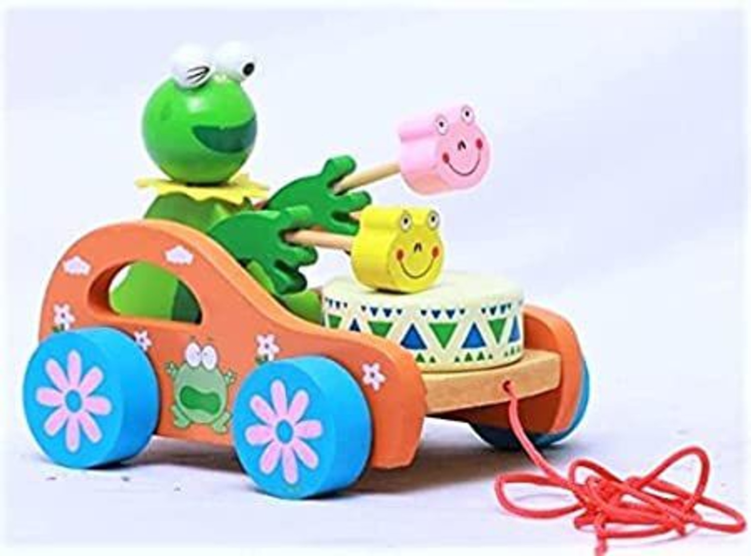 Image of Smartcraft Wooden Frog Drum Musical Pull Along Toy