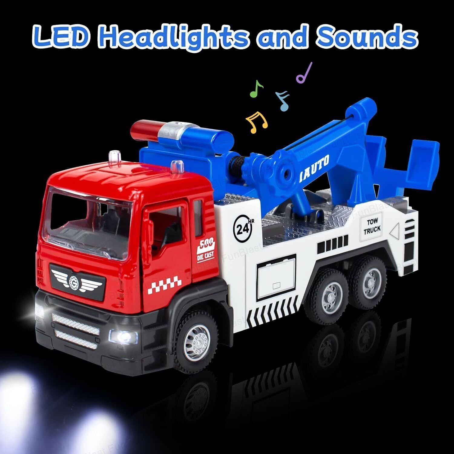 Image of RINMAY Towing Truck Toy with Light and Sound, Pull Back Tow Vehicle Toys.