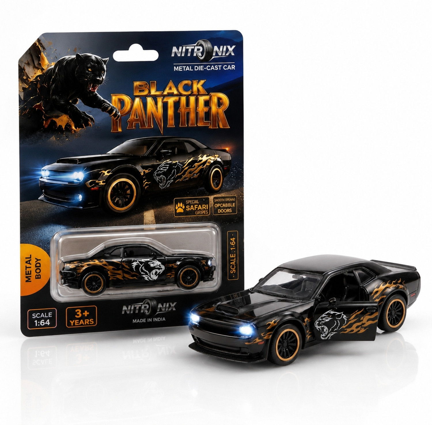 Image of kikilala 1:64 Black Panther Dodge Challenger Car Premium Die Cast Metal Collectible Toy