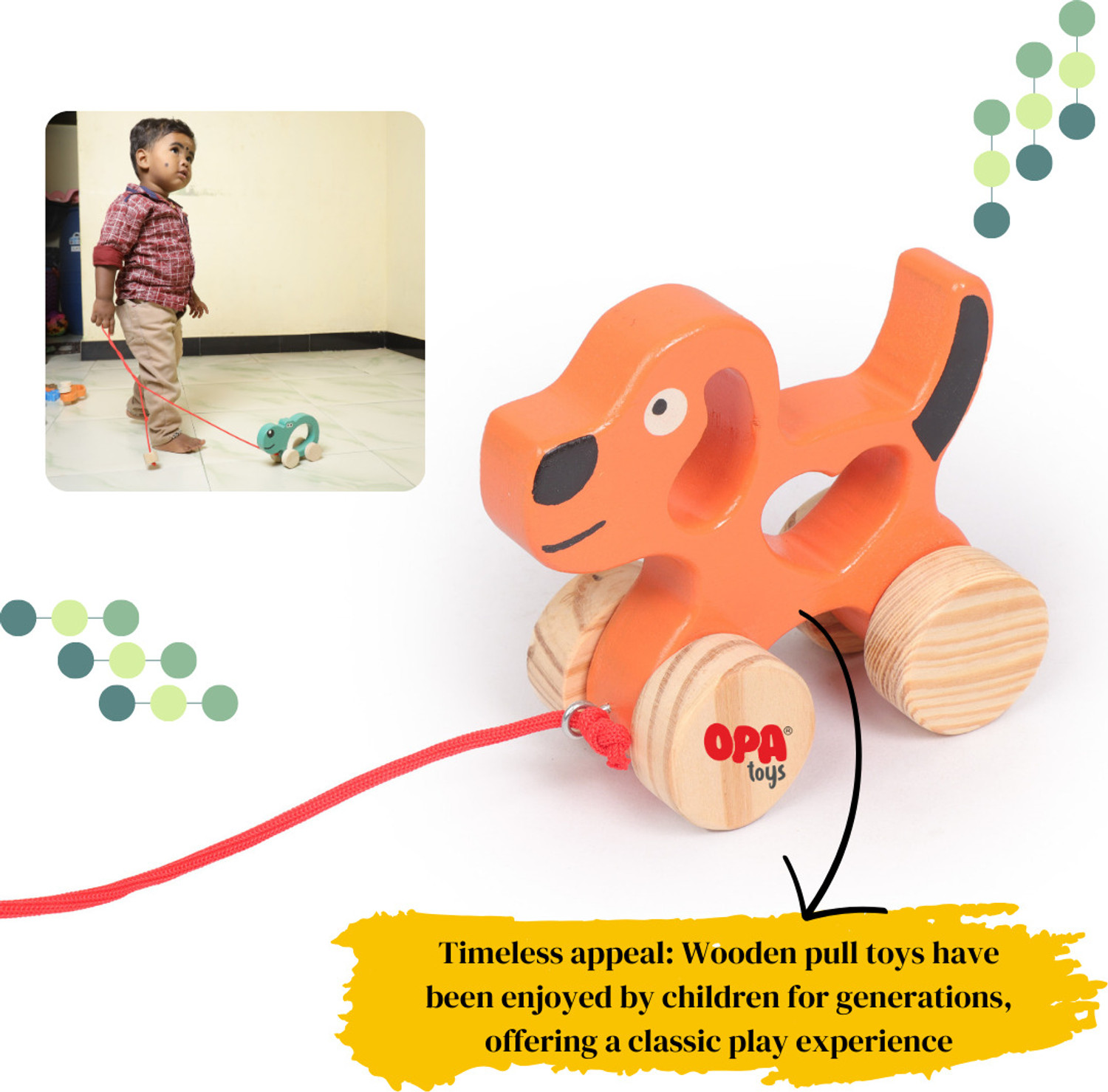 Image of opatoys Wooden Push Toy & Pull Along Toys Jimmy Puppy Toy (Orange, Pack of: 1)