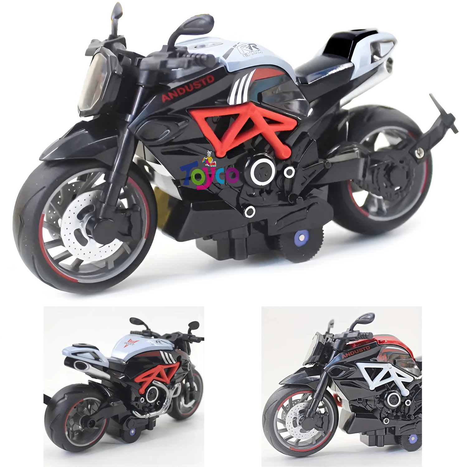 Image of Toyco 1:14 Scale Pull Back Diecast Alloy Classic Motorcycle Toy Bike Simulation Model