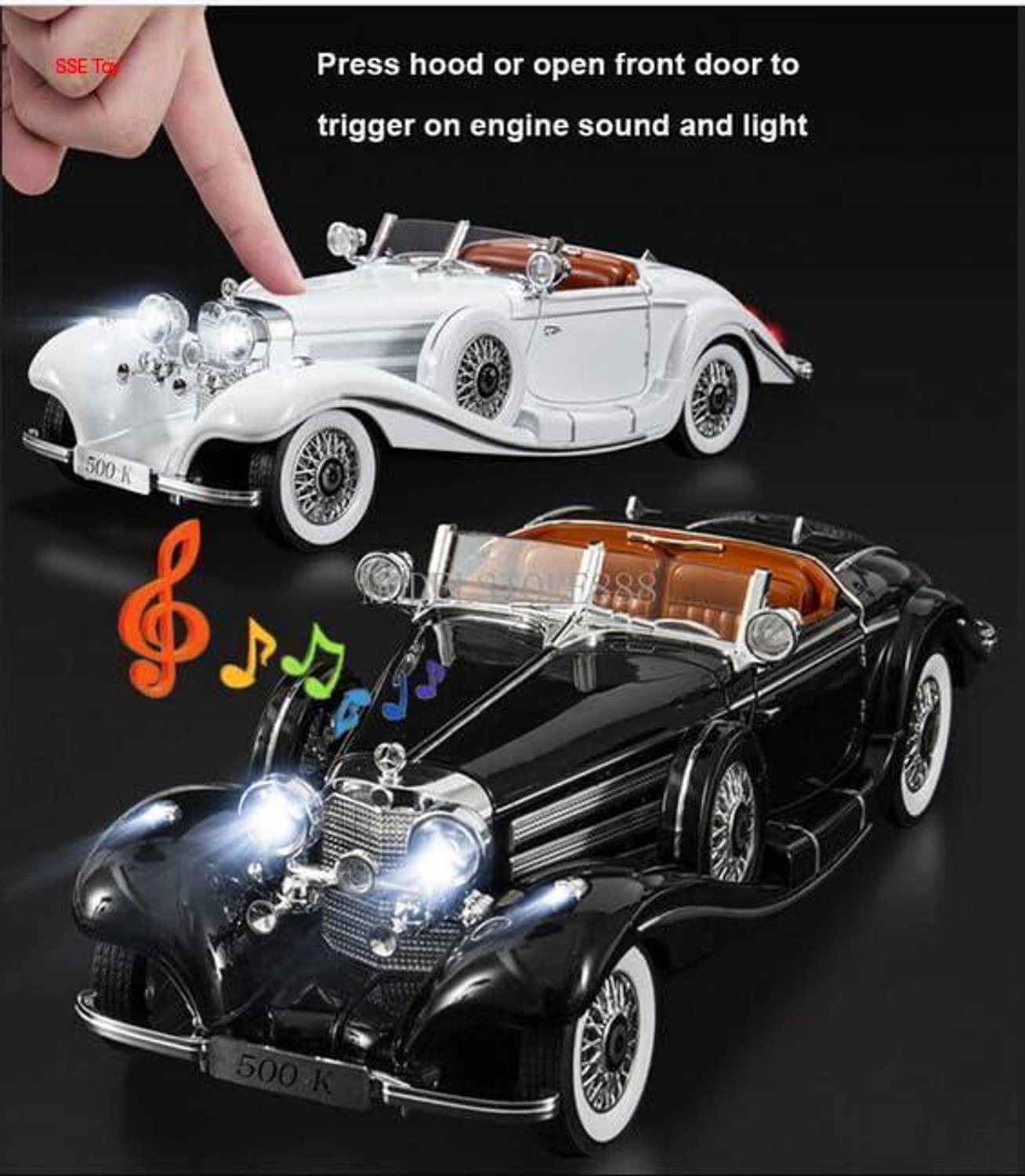 SSE 1:32 Mercedes 500K Metal Pull Back Diecast Car - Image 4