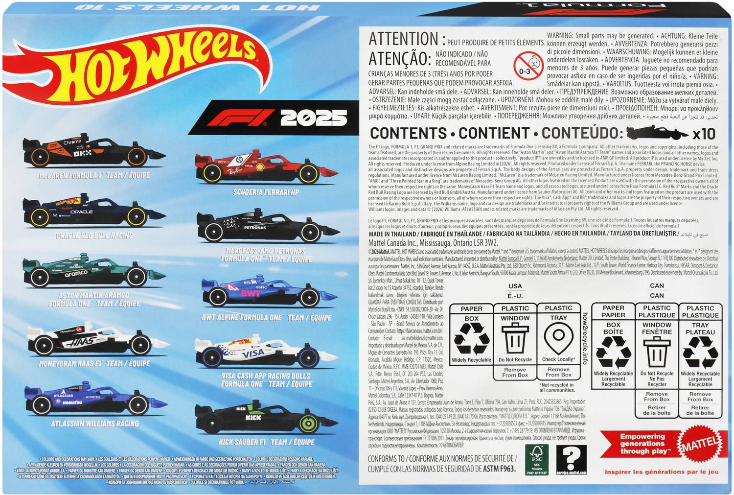 HOT WHEELS Formula 1 Toy Cars, Set of 10 1:64 Scale Pack of 10 - Image 2