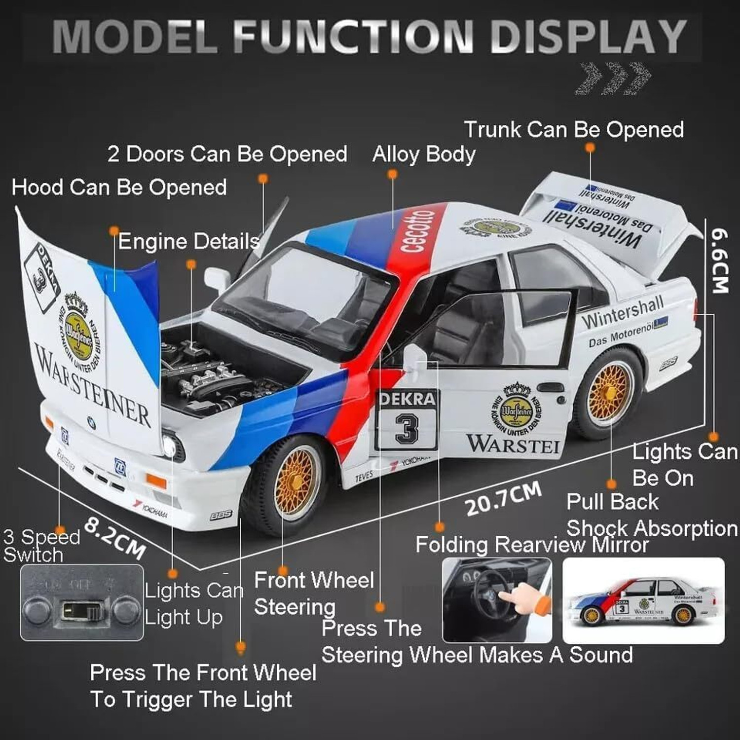 Image of AHBHT 1:24 Metal Diecast Model Car with Opening Doors & Pull Back Action
