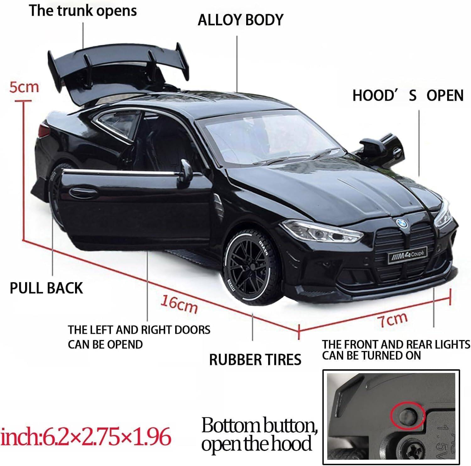 Ragiluxe 1:32 BMW M4 Black Diecast Car - Image 2