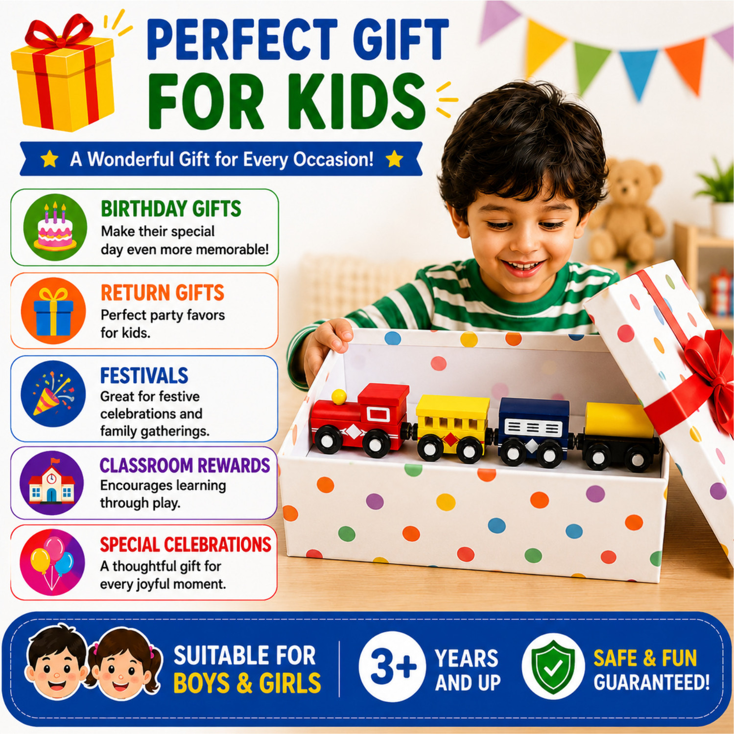 Image of MARA BOMMAI Wooden Magnetic Train Set for Kids, Wooden Toy Train with Coaches (1 Random Set)